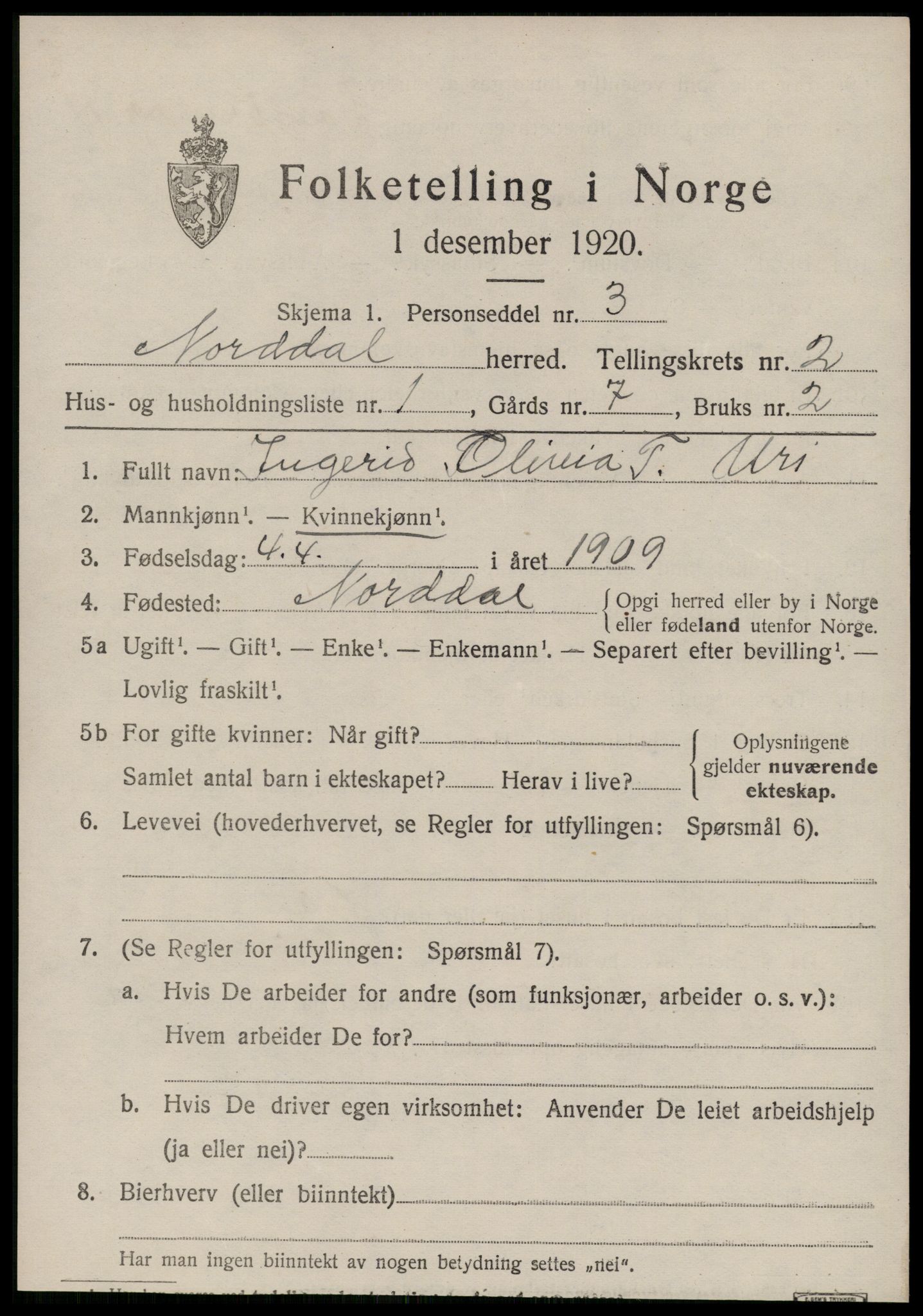 SAT, Folketelling 1920 for 1524 Norddal herred, 1920, s. 1443