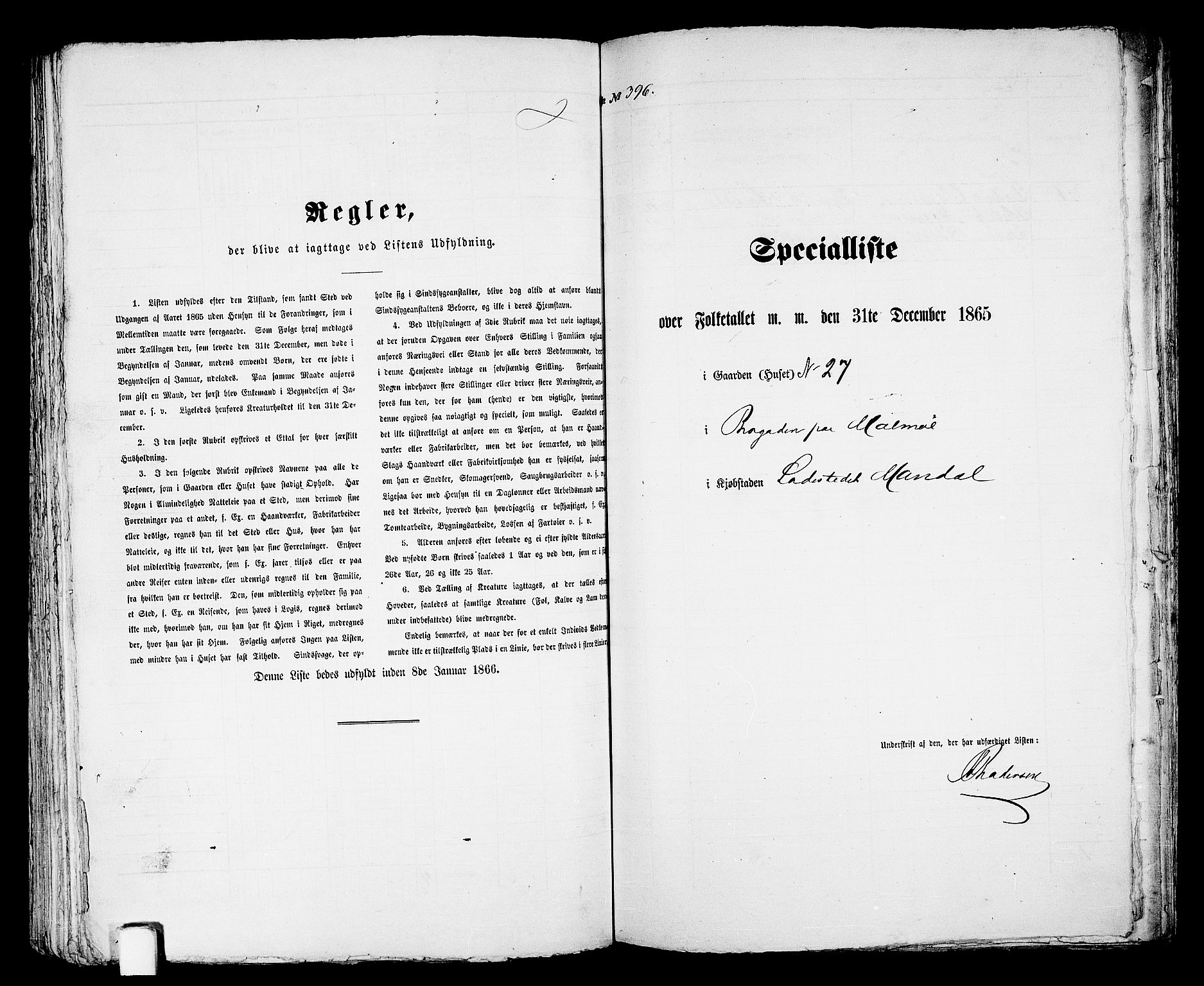 RA, Folketelling 1865 for 1002B Mandal prestegjeld, Mandal ladested, 1865, s. 800