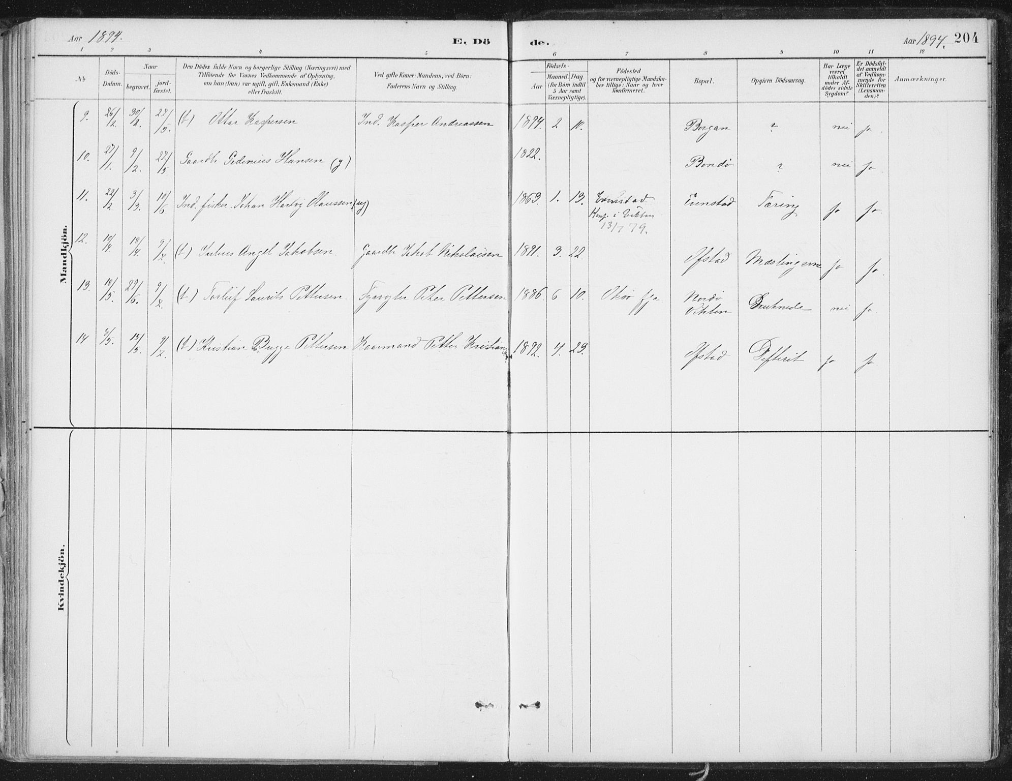 Ministerialprotokoller, klokkerbøker og fødselsregistre - Nord-Trøndelag, SAT/A-1458/786/L0687: Ministerialbok nr. 786A03, 1888-1898, s. 204