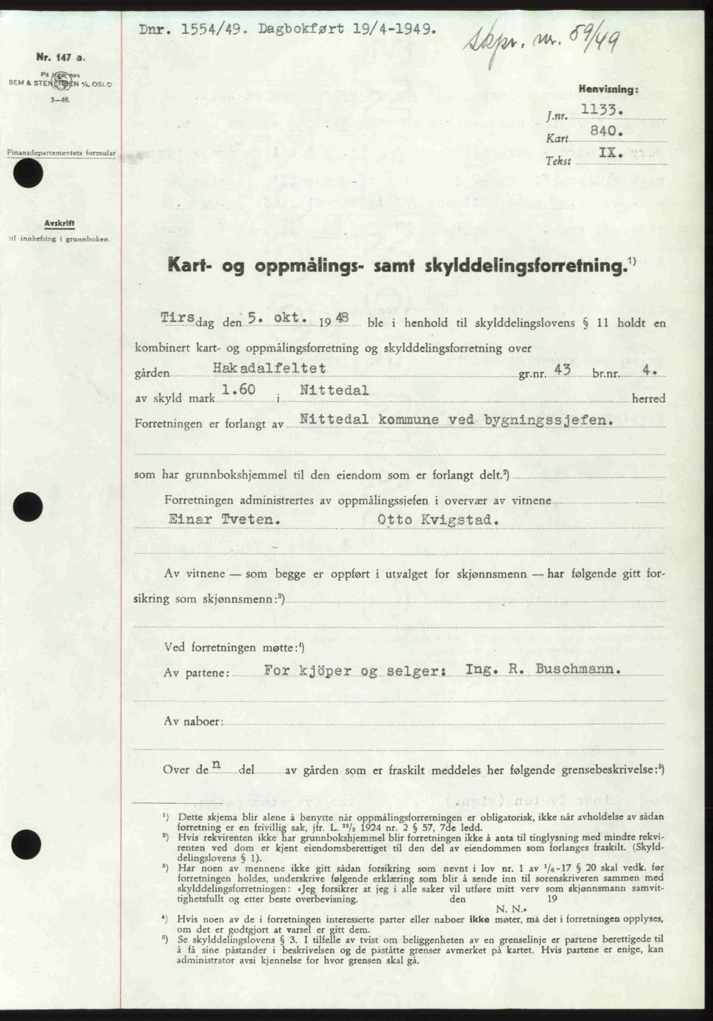 Nedre Romerike sorenskriveri, SAO/A-10469/G/Gb/Gbd/L0025: Pantebok nr. 25, 1949-1949, Dagboknr: 1554/1949