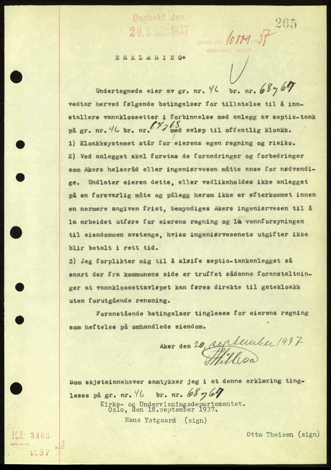 Aker herredsskriveri, SAO/A-10896/G/Gb/Gba/Gbab/L0017: Pantebok nr. A148, 1937-1937, Dagboknr: 10009/1937
