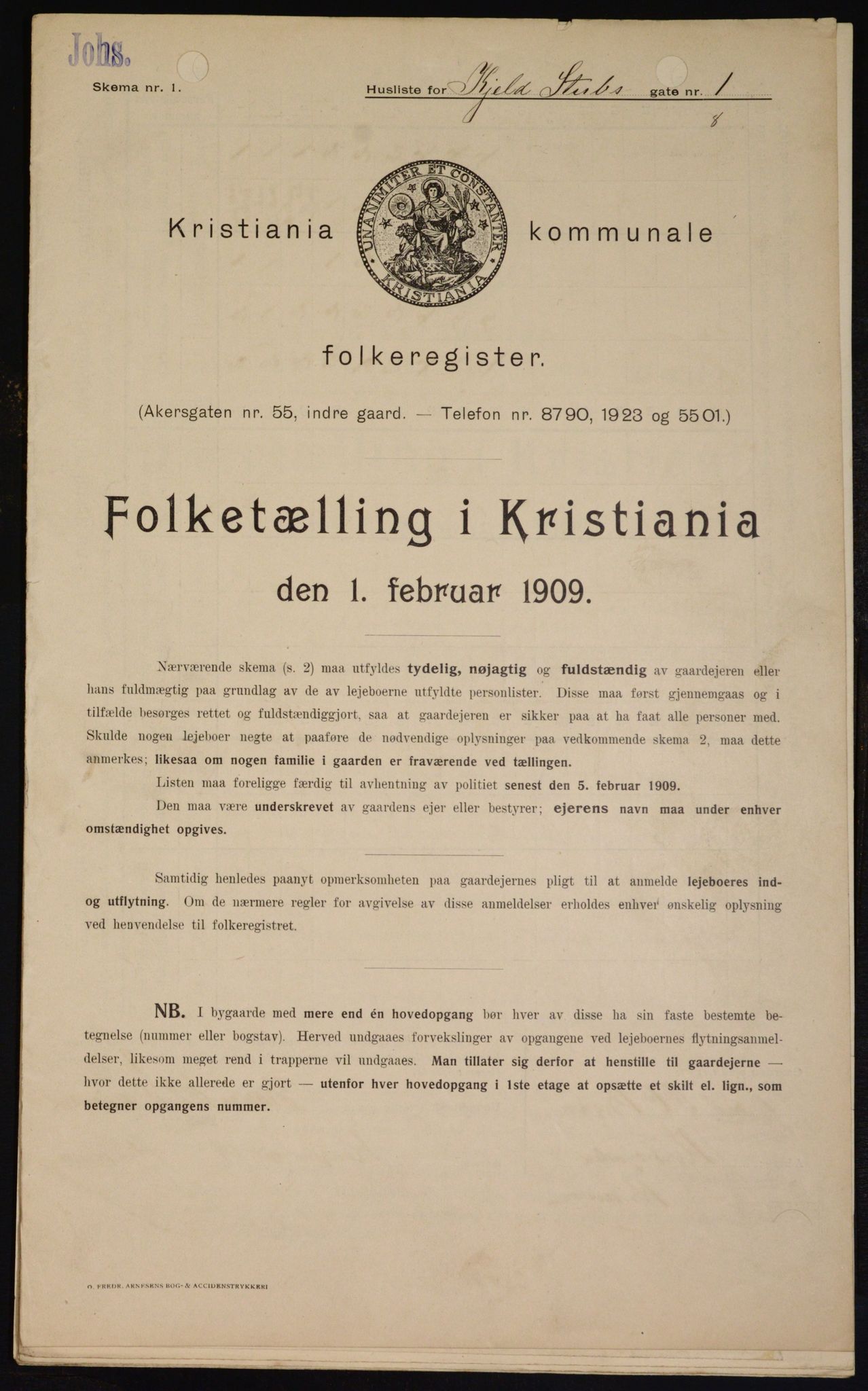OBA, Kommunal folketelling 1.2.1909 for Kristiania kjøpstad, 1909, s. 46913
