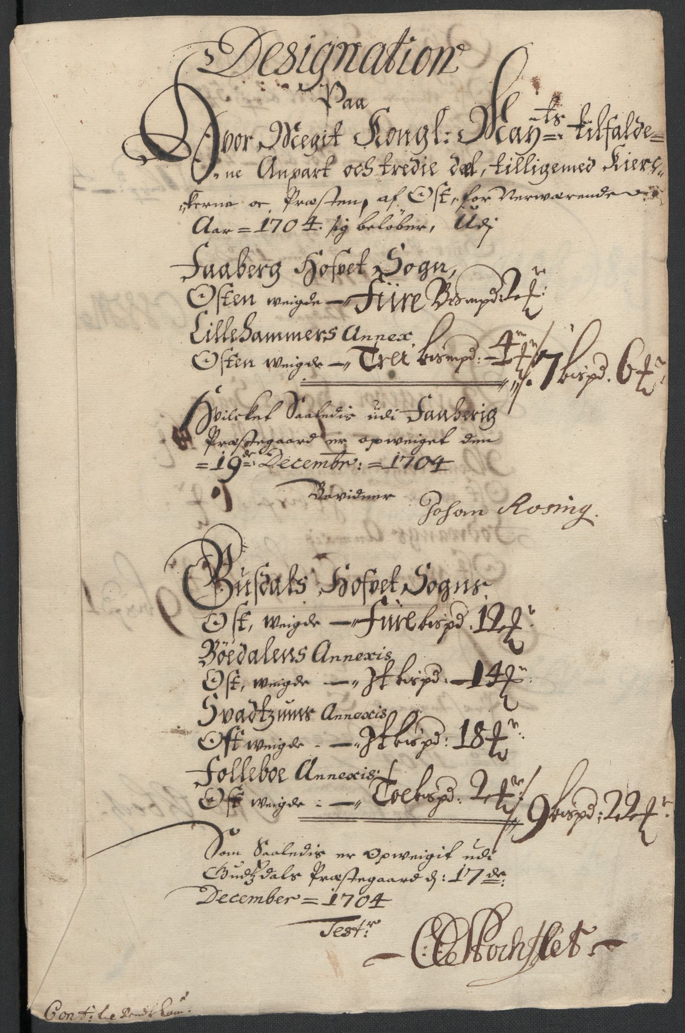 Rentekammeret inntil 1814, Reviderte regnskaper, Fogderegnskap, RA/EA-4092/R17/L1177: Fogderegnskap Gudbrandsdal, 1704, s. 119