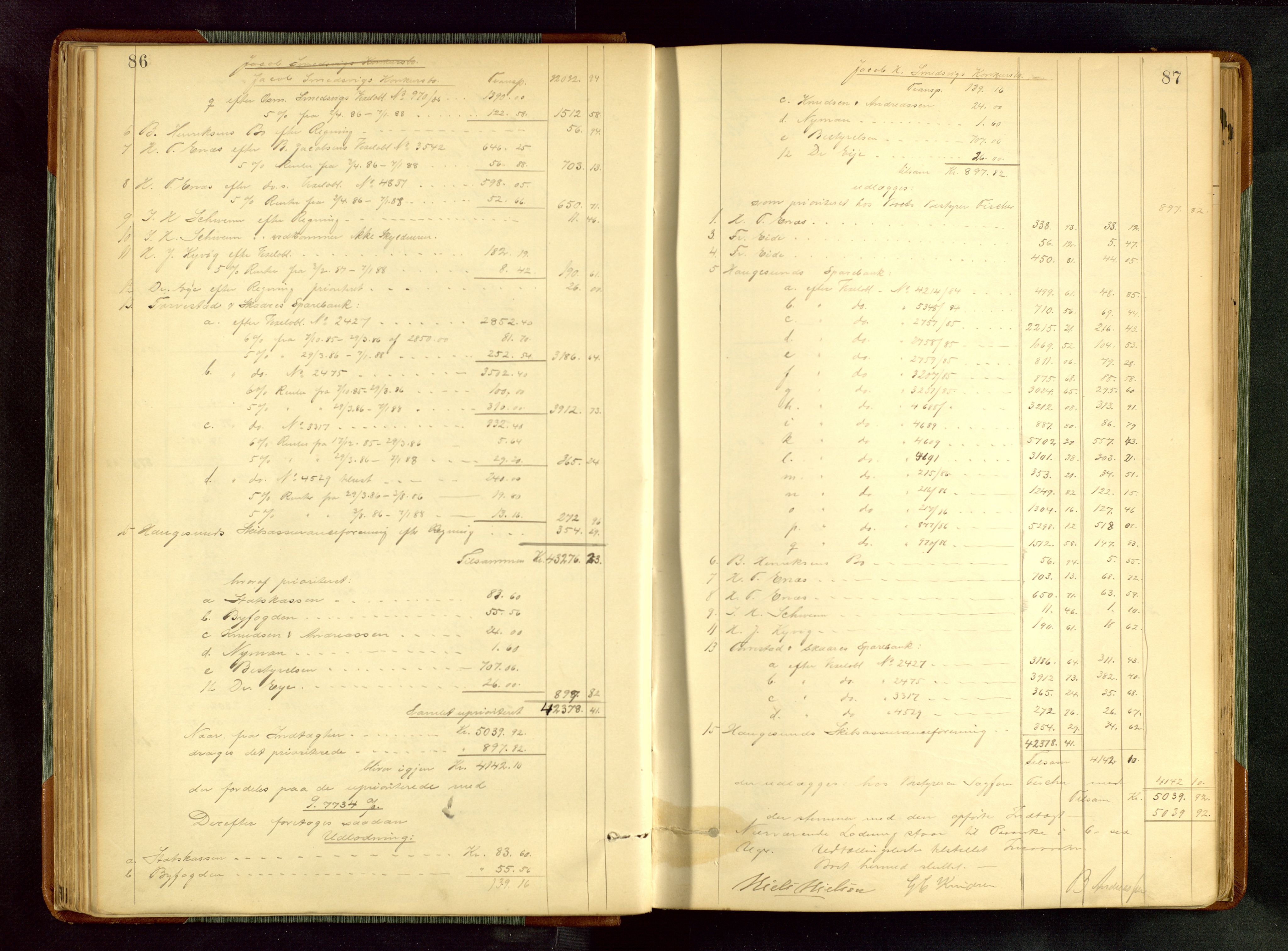 Haugesund tingrett, SAST/A-101415/01/IV/IVA/L0005: Skifteprotokoll med register, 1887-1900, s. 86-87