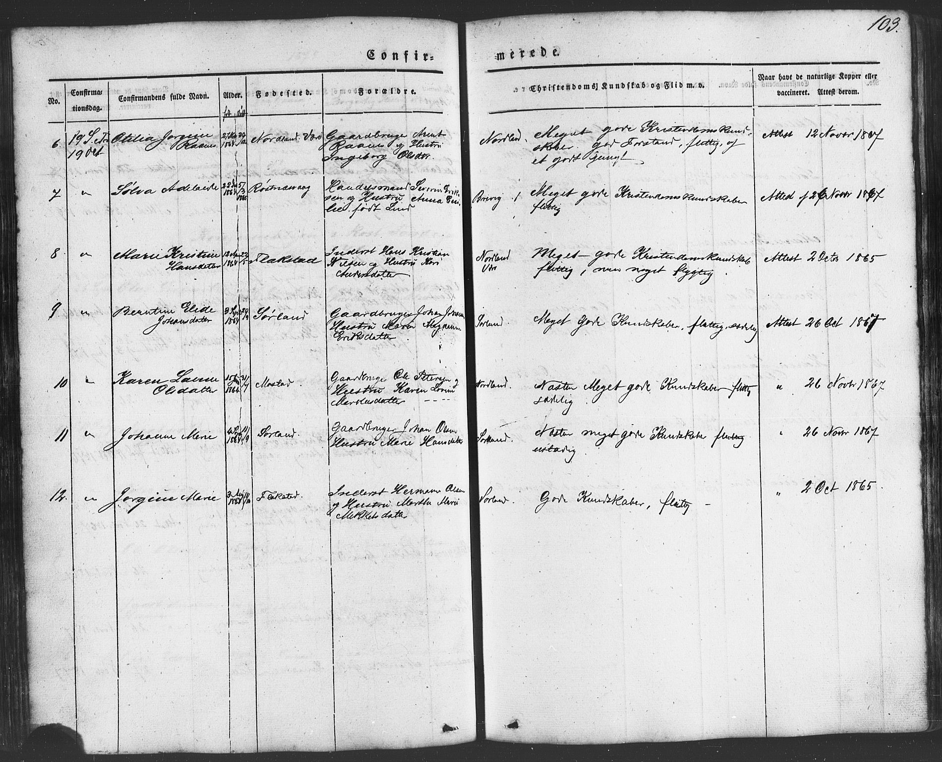 Ministerialprotokoller, klokkerbøker og fødselsregistre - Nordland, SAT/A-1459/807/L0121: Ministerialbok nr. 807A04, 1846-1879, s. 103