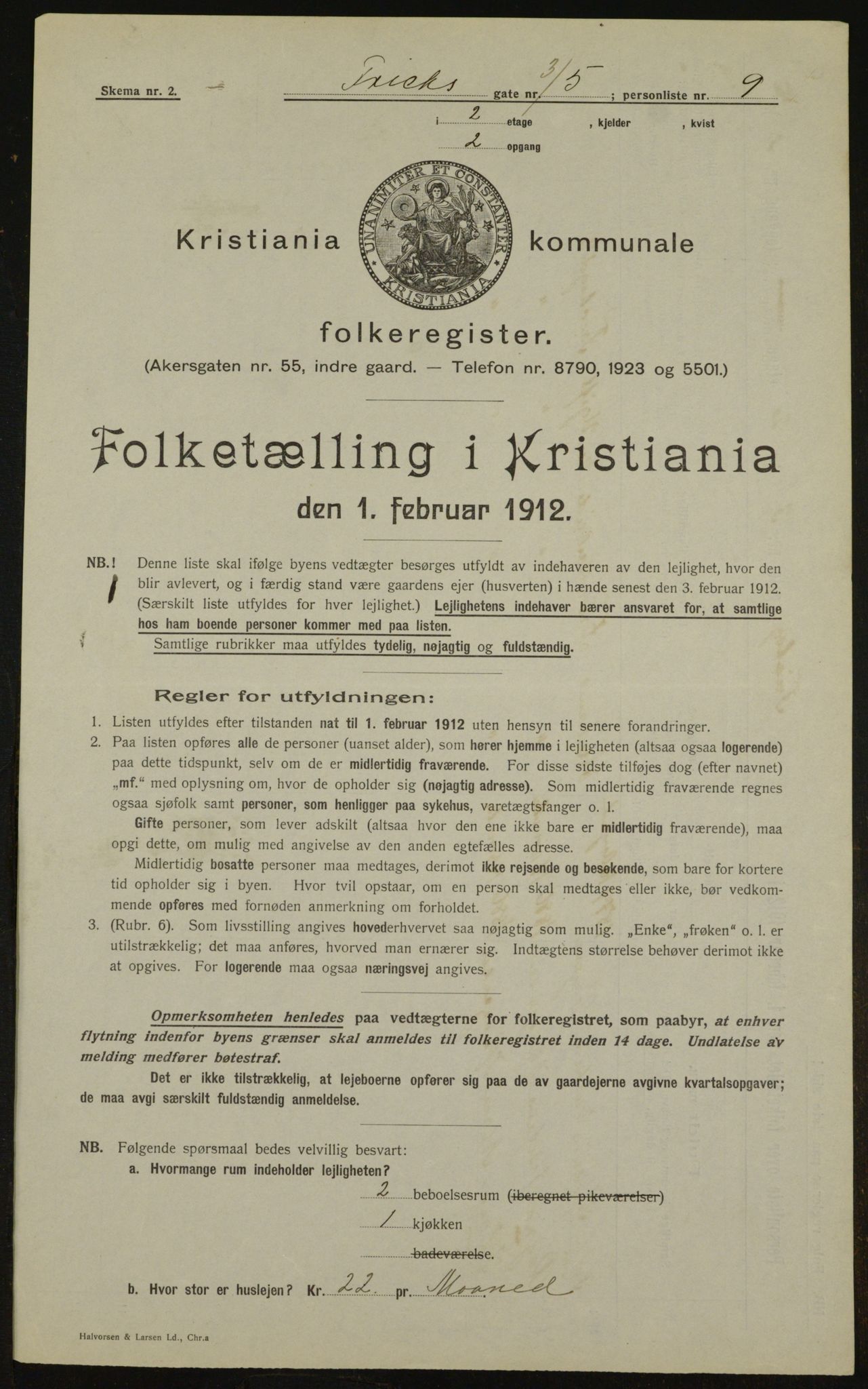 OBA, Kommunal folketelling 1.2.1912 for Kristiania, 1912, s. 26694