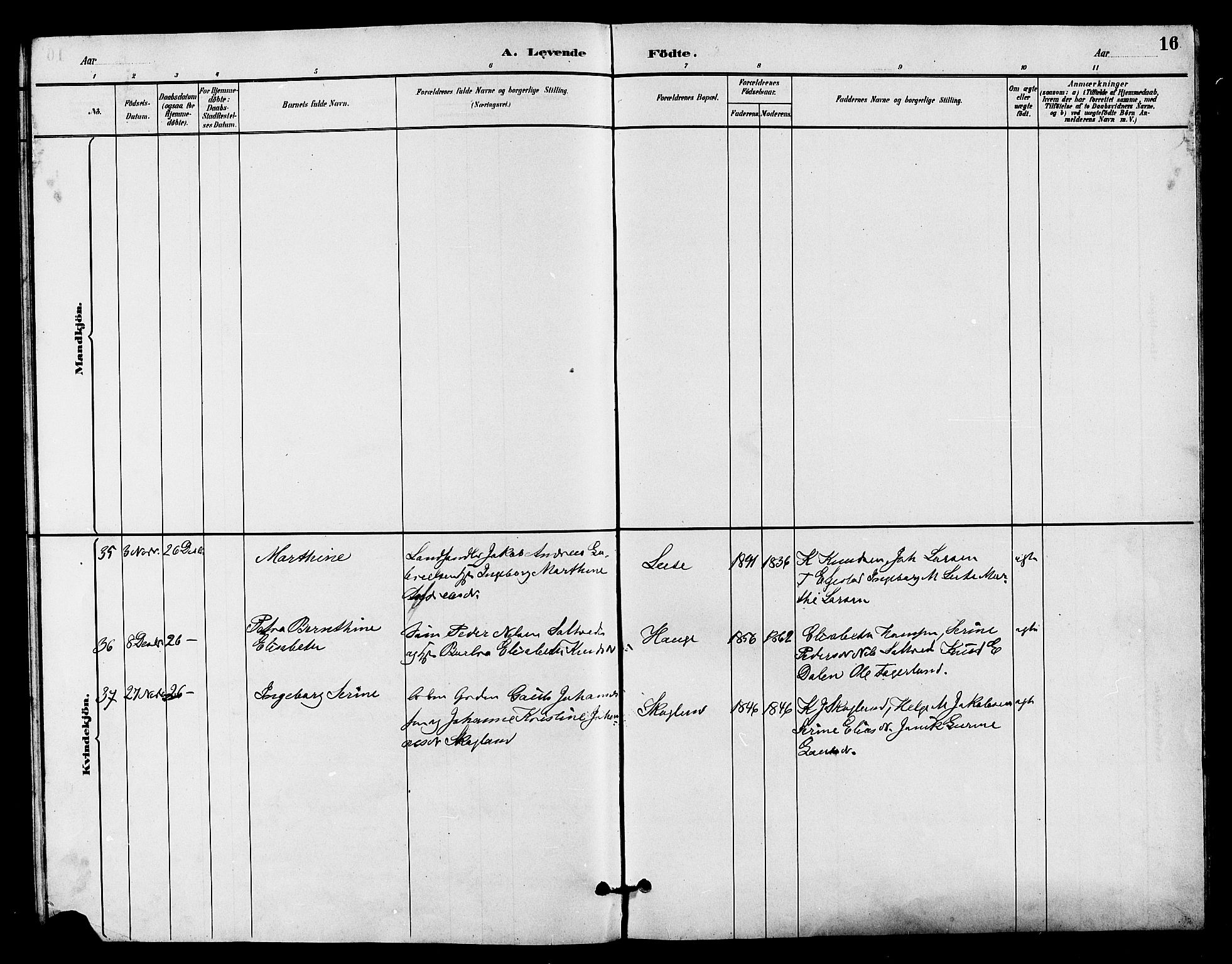 Haugesund sokneprestkontor, AV/SAST-A -101863/H/Ha/Hab/L0003: Klokkerbok nr. B 3, 1882-1889, s. 16