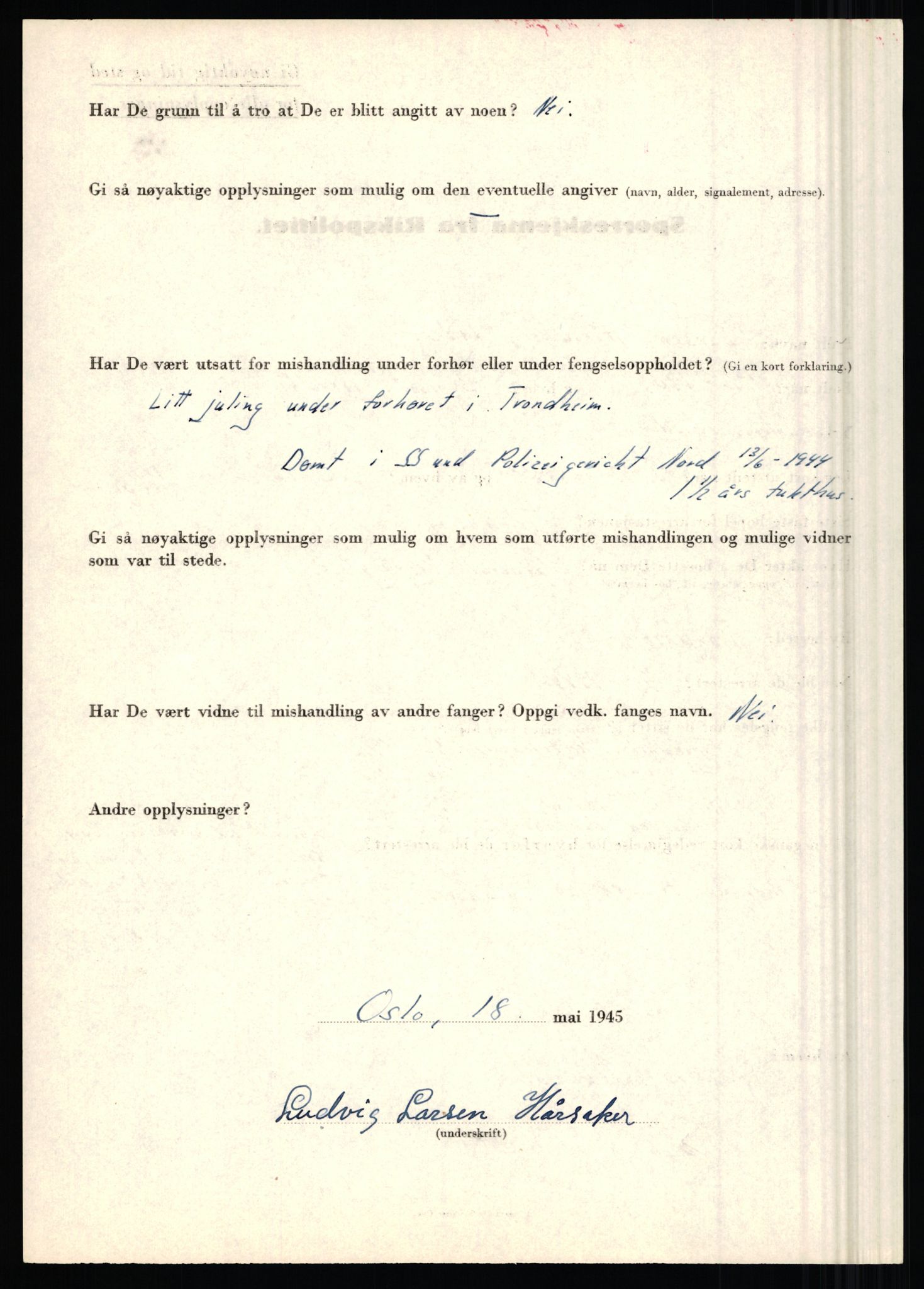 Rikspolitisjefen, AV/RA-S-1560/L/L0007: Heen, Erik C. - Iversen, Trygve, 1940-1945, s. 1046
