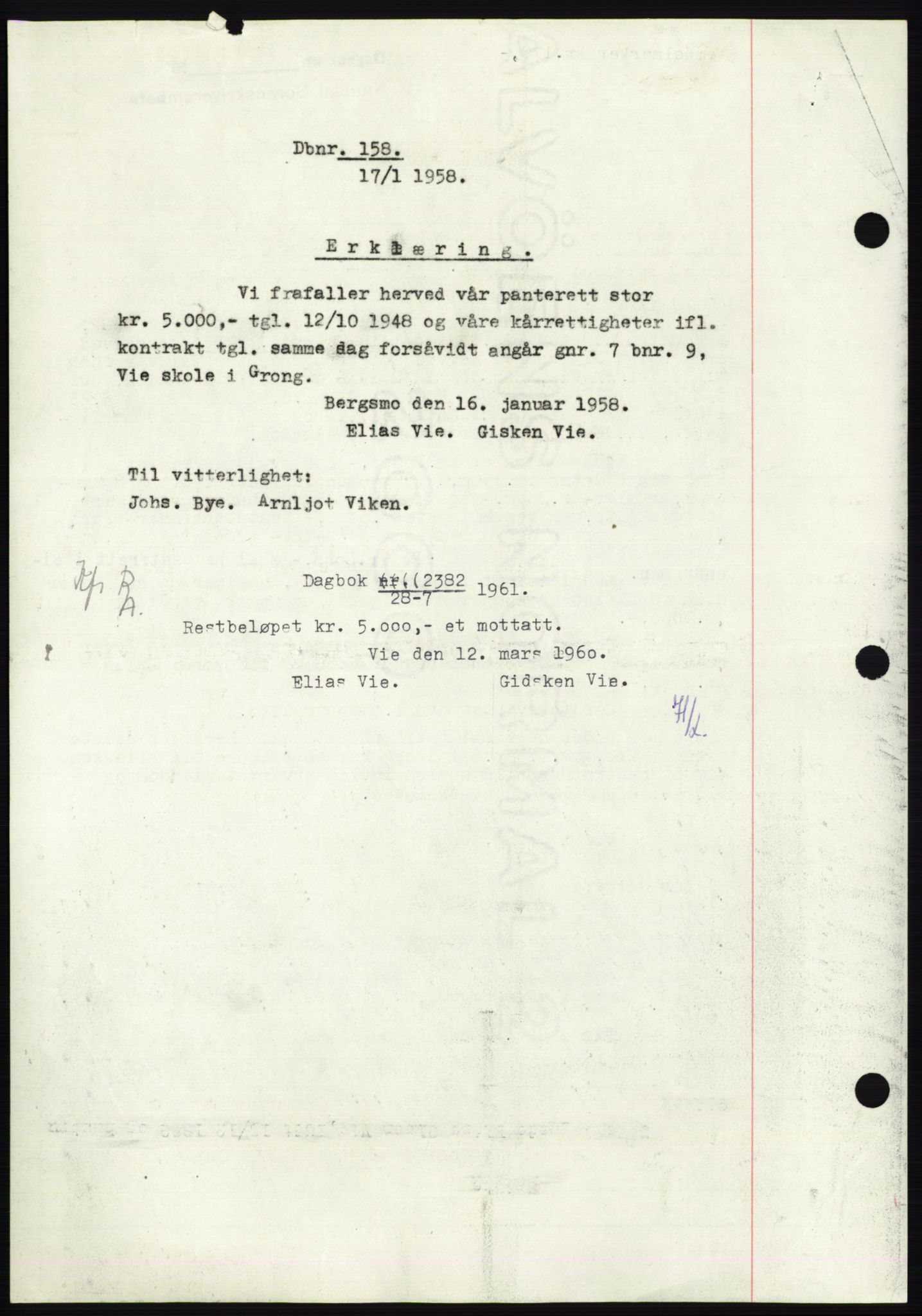 Namdal sorenskriveri, SAT/A-4133/1/2/2C: Pantebok nr. -, 1948-1948, Dagboknr: 158/1948