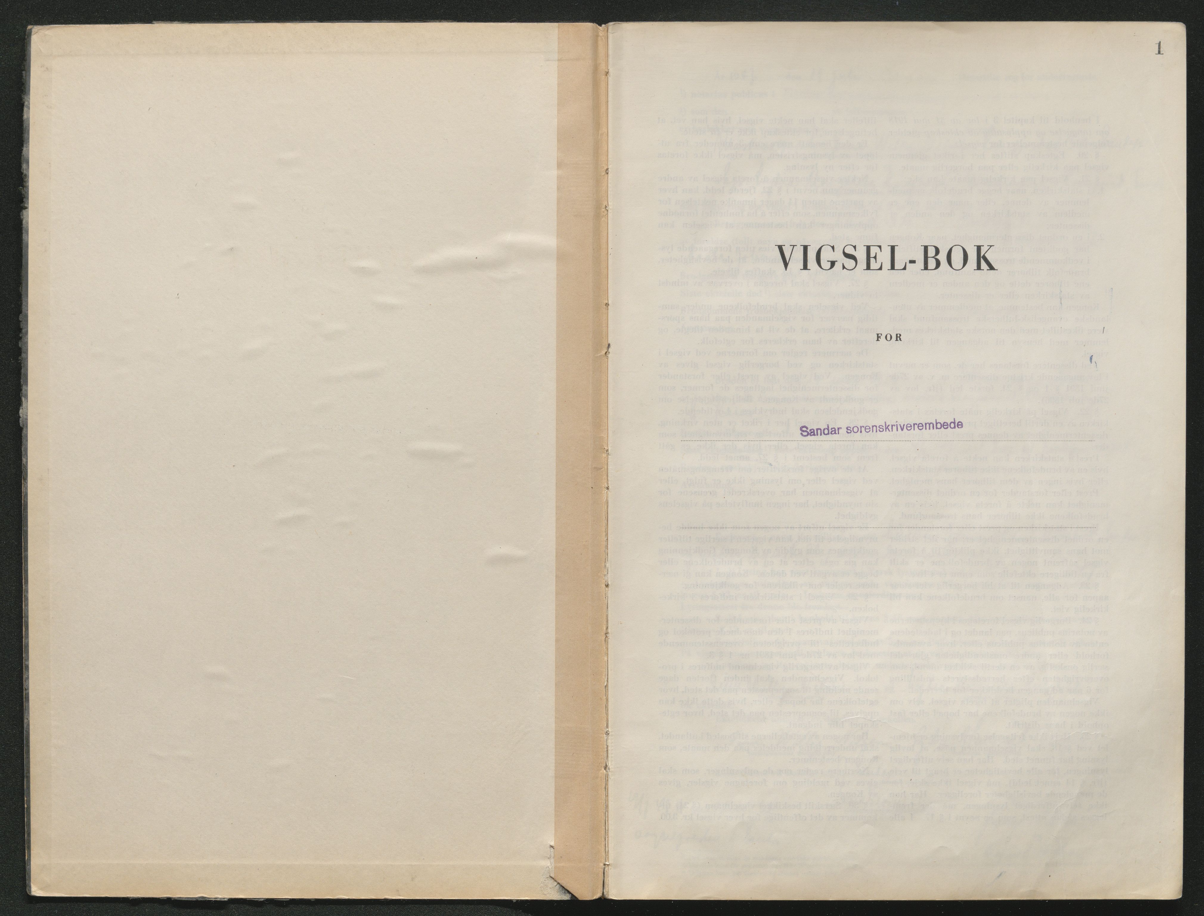 Sandar sorenskriveri, SAKO/A-86/L/Lb/L0005: Vigselselbok, 1947-1953, s. 1