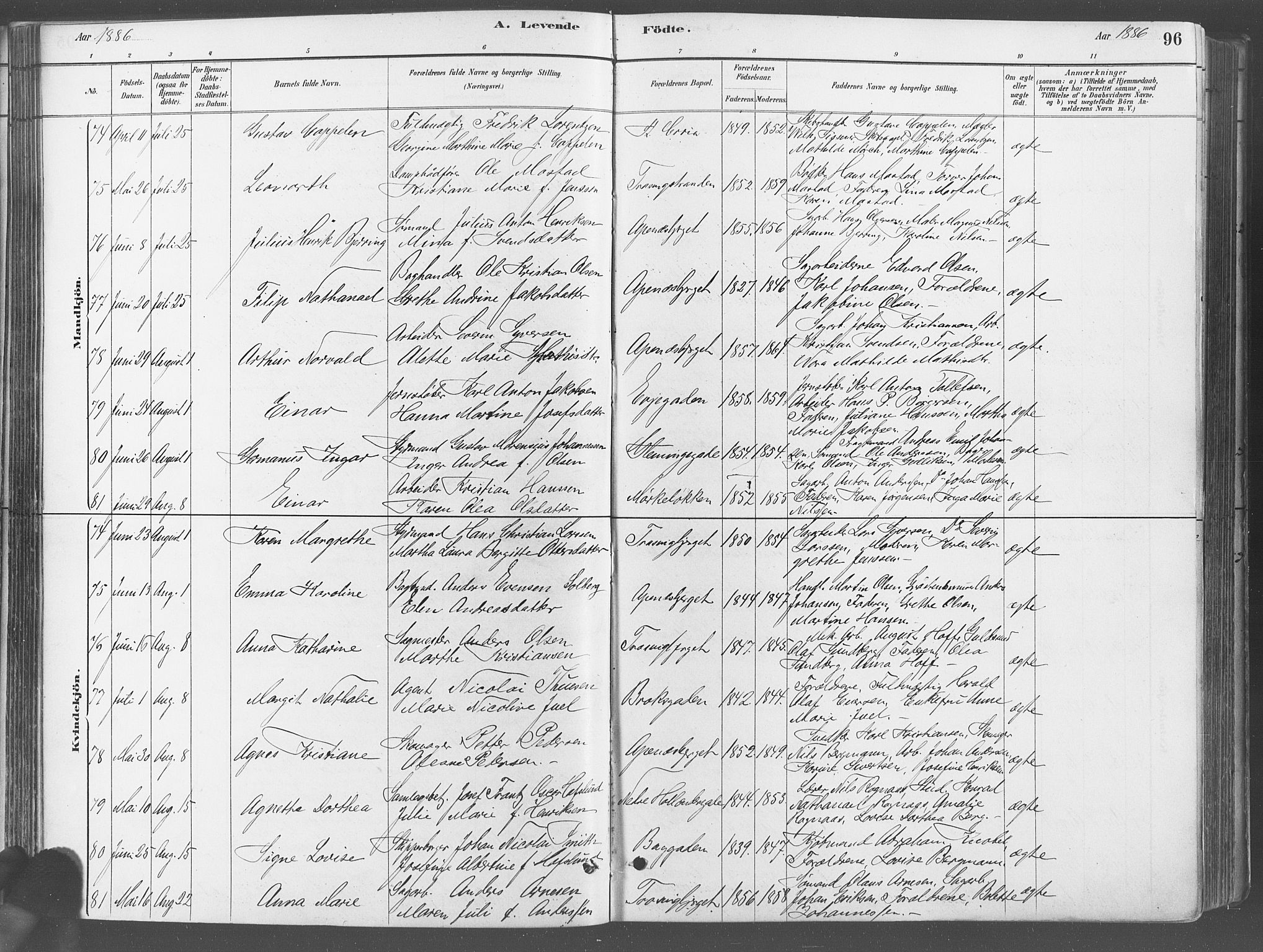 Fredrikstad domkirkes prestekontor Kirkebøker, AV/SAO-A-10906/G/Ga/L0003: Klokkerbok nr. 3, 1880-1900, s. 96