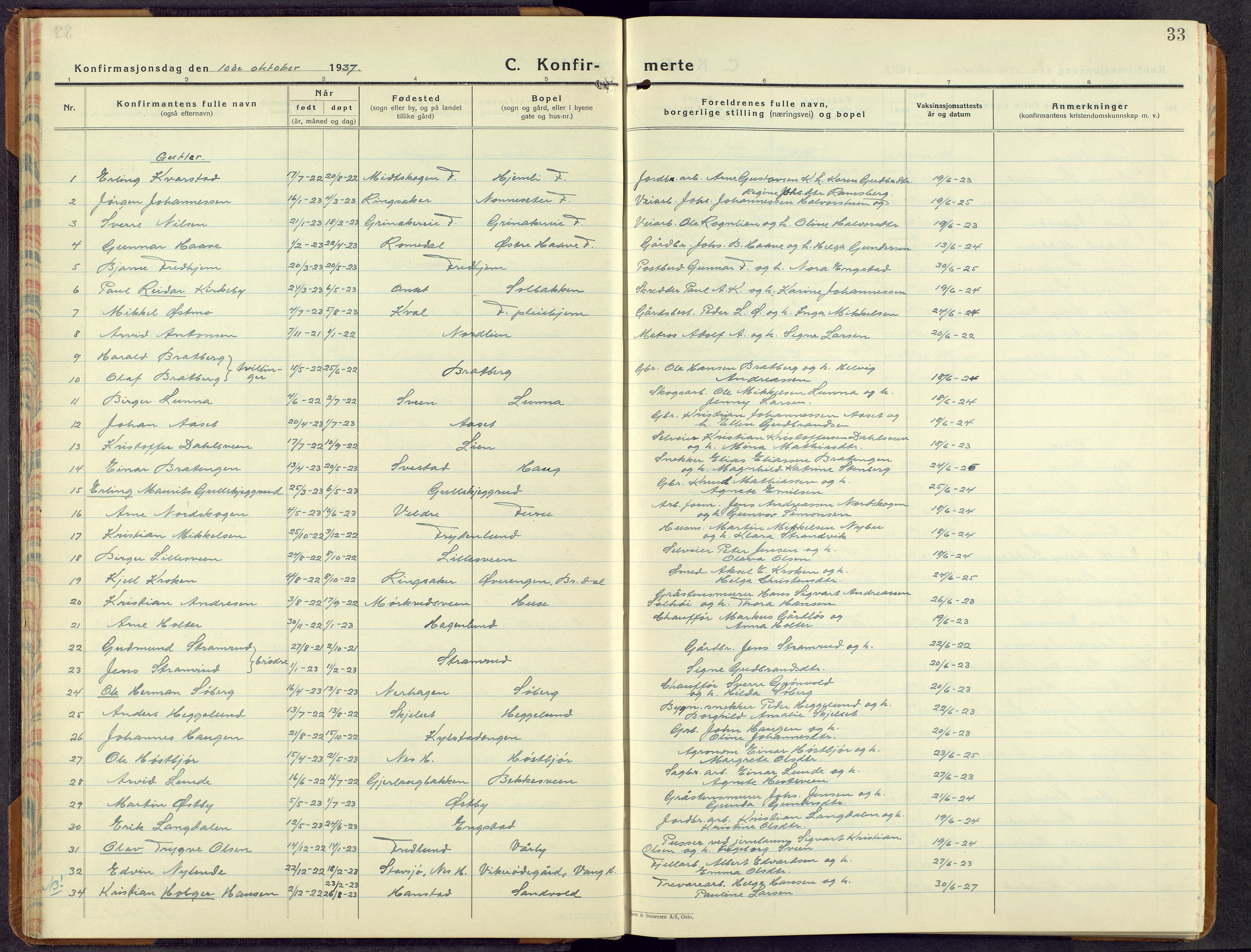 Furnes prestekontor, AV/SAH-PREST-012/L/La/L0004: Klokkerbok nr. 4, 1926-1970, s. 32b-33a