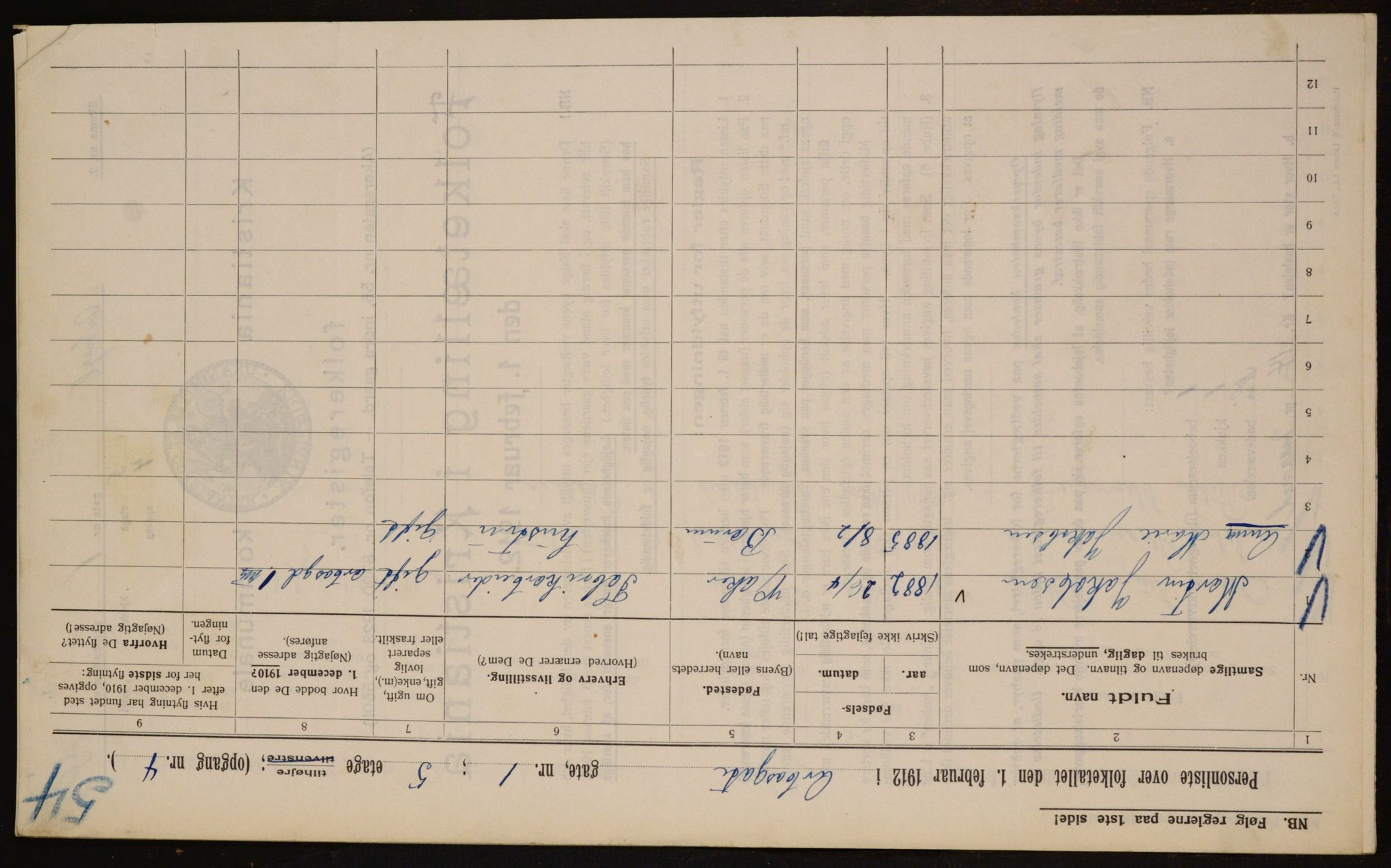 OBA, Kommunal folketelling 1.2.1912 for Kristiania, 1912, s. 1628