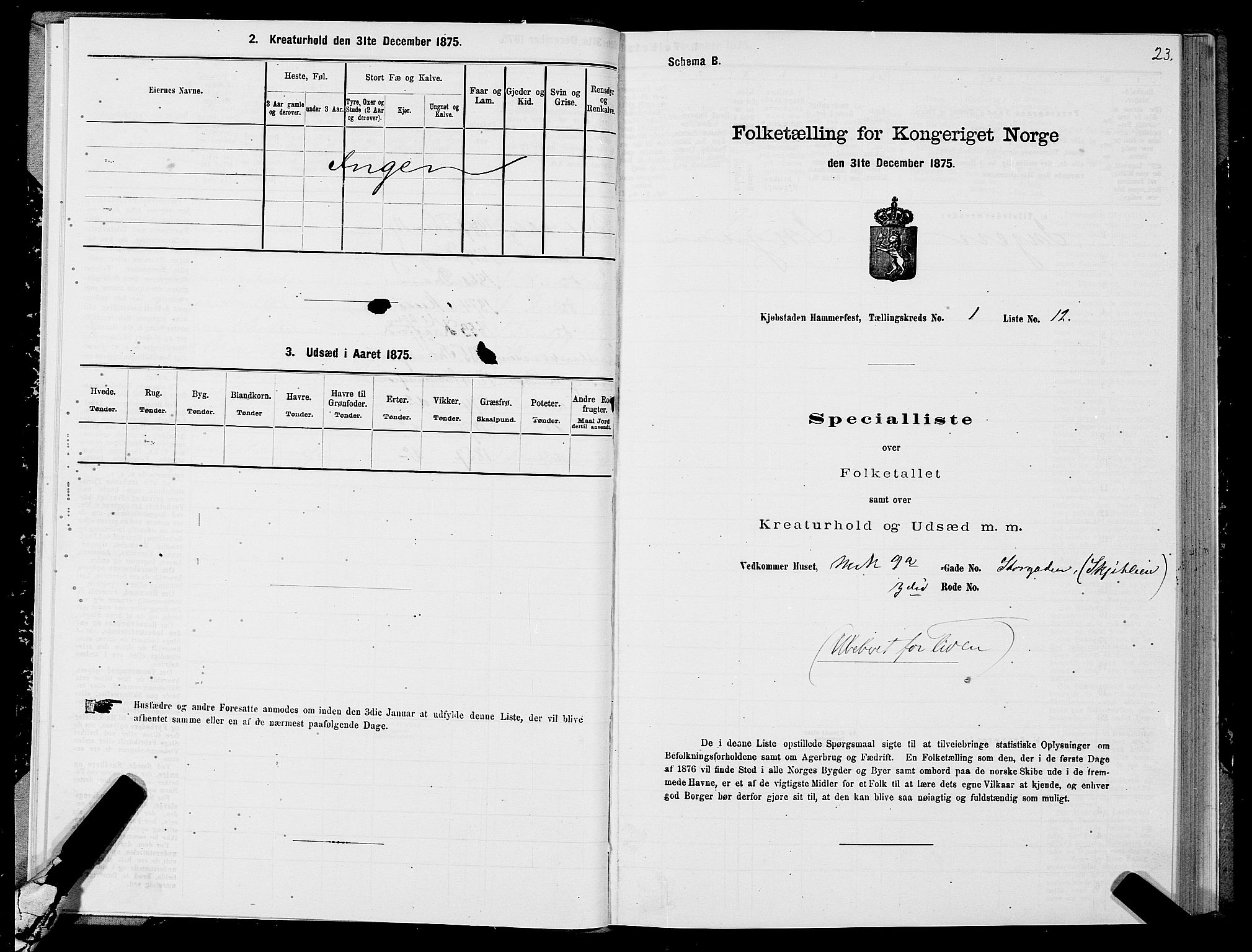SATØ, Folketelling 1875 for 2001B Hammerfest prestegjeld, Hammerfest kjøpstad, 1875, s. 1023