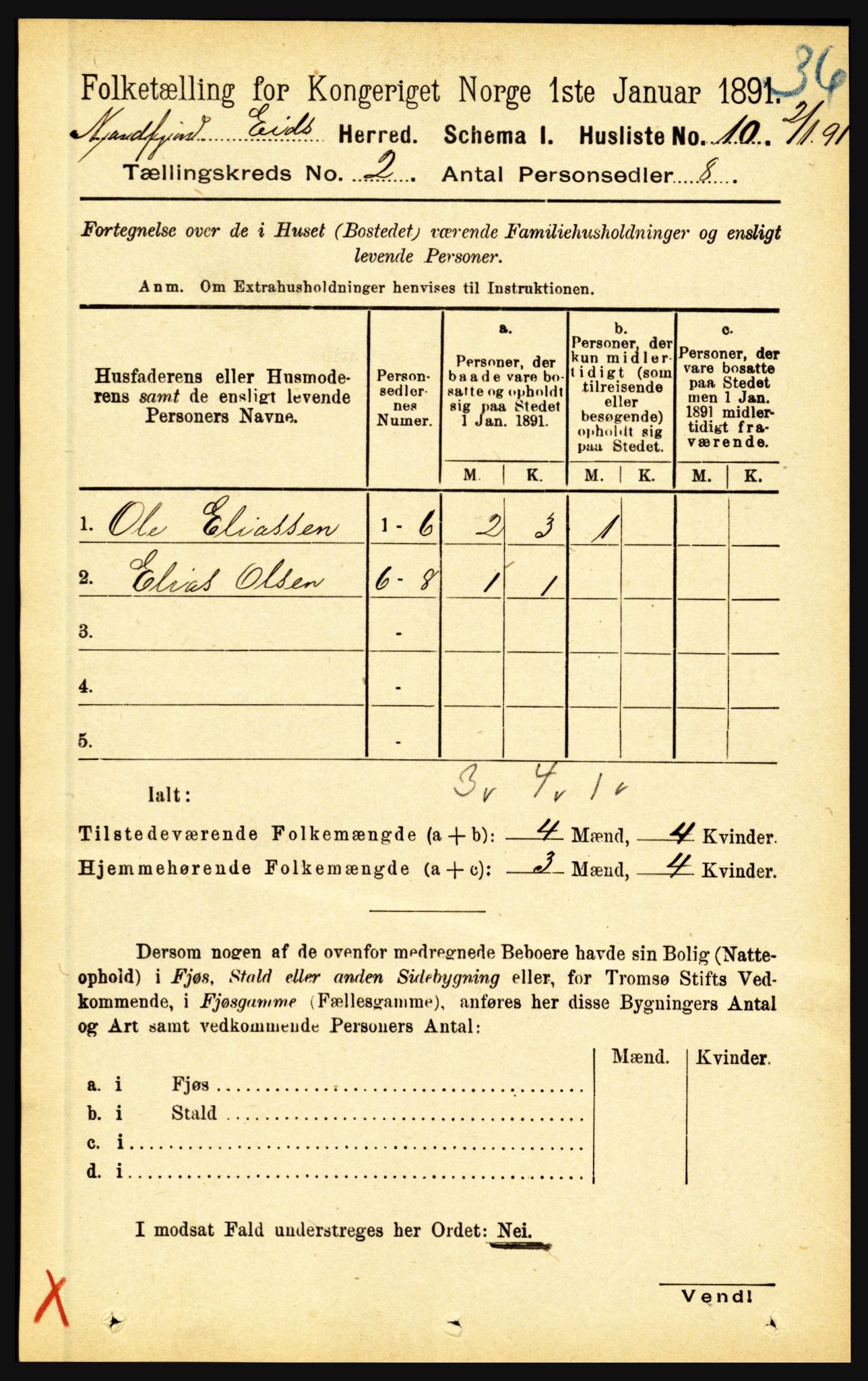 RA, Folketelling 1891 for 1443 Eid herred, 1891, s. 288