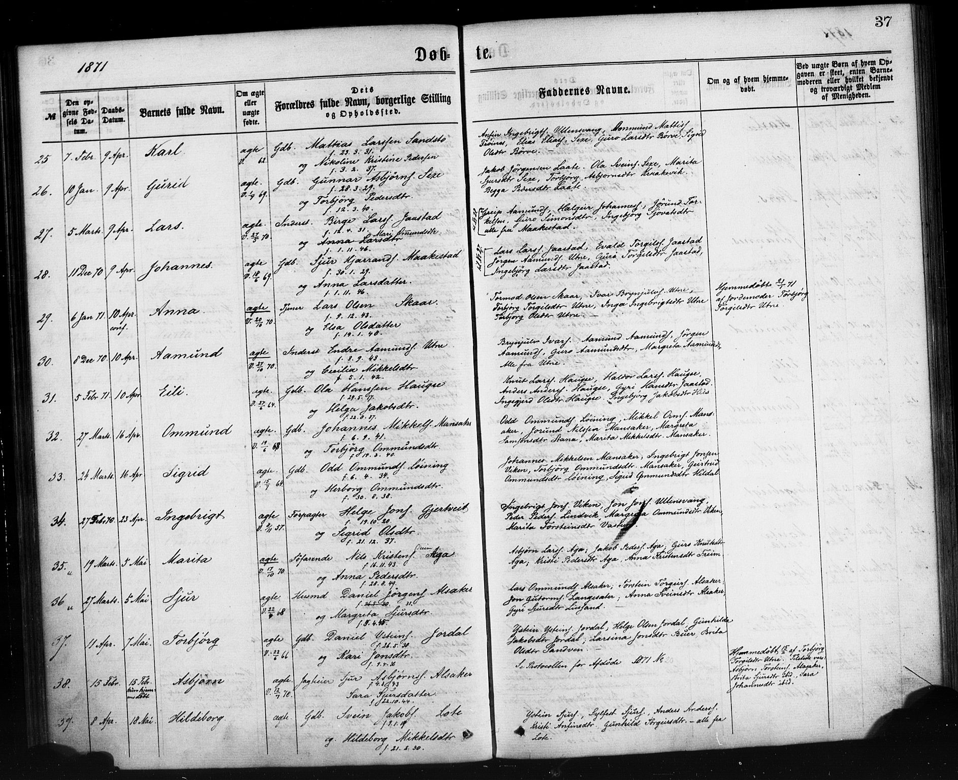Ullensvang sokneprestembete, AV/SAB-A-78701/H/Haa: Ministerialbok nr. A 12, 1867-1881, s. 37