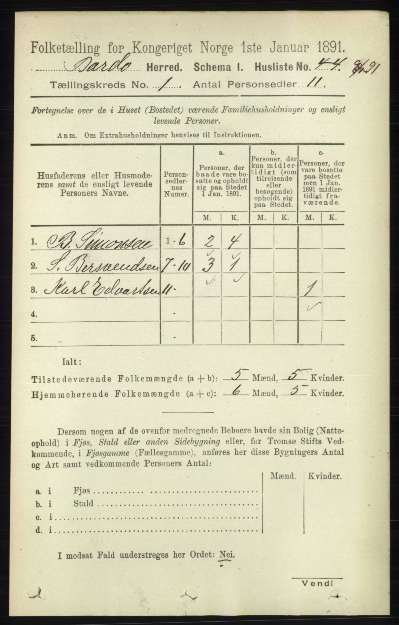 RA, Folketelling 1891 for 1922 Bardu herred, 1891, s. 52