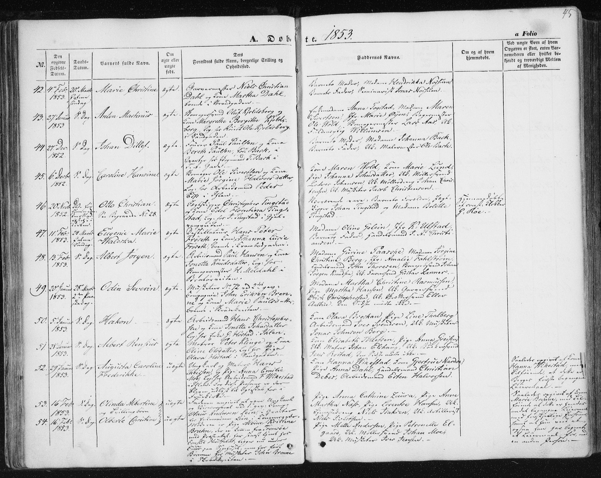 Ministerialprotokoller, klokkerbøker og fødselsregistre - Sør-Trøndelag, SAT/A-1456/602/L0112: Ministerialbok nr. 602A10, 1848-1859, s. 45