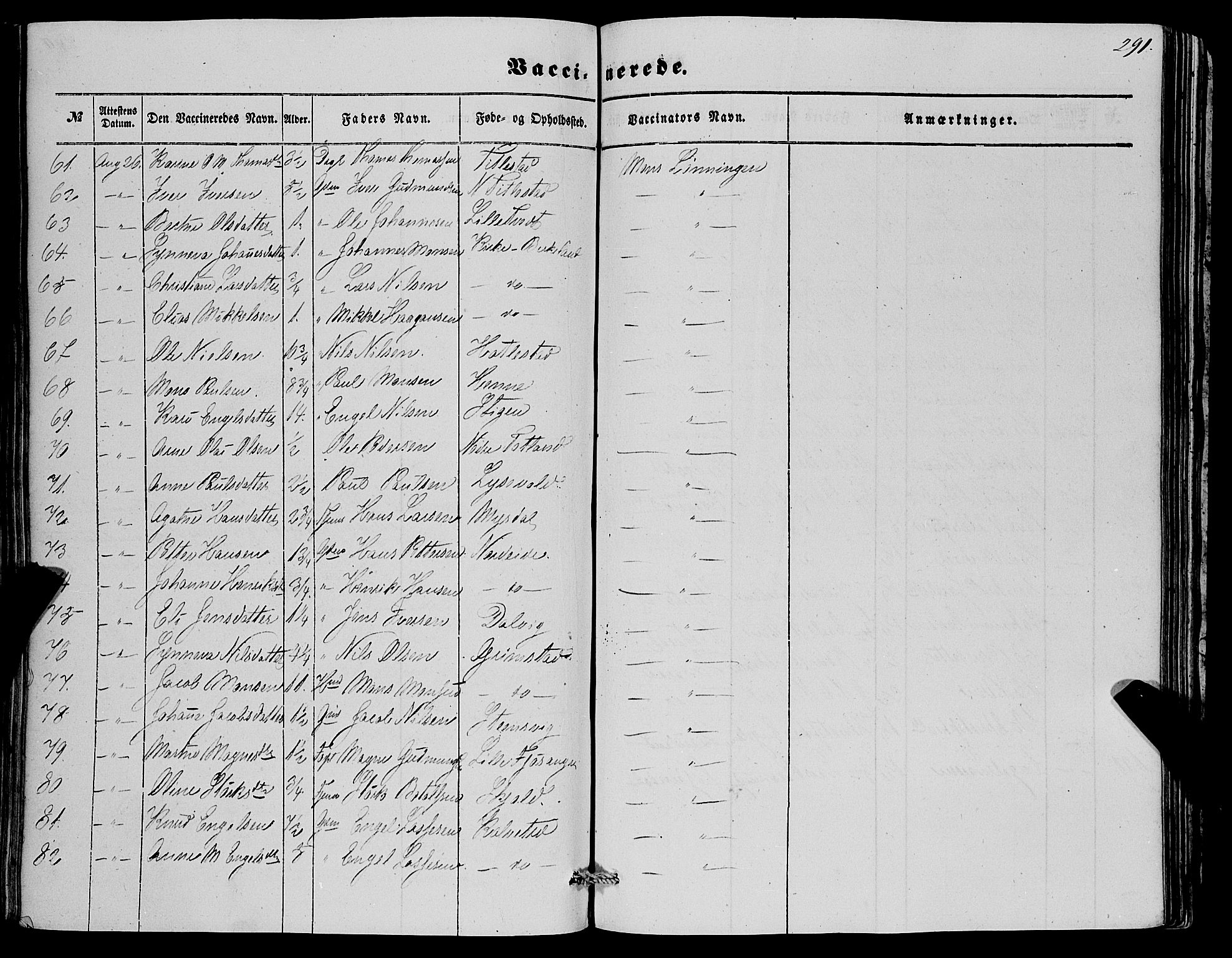 Fana Sokneprestembete, AV/SAB-A-75101/H/Haa/Haaa/L0011: Ministerialbok nr. A 11, 1851-1862, s. 291