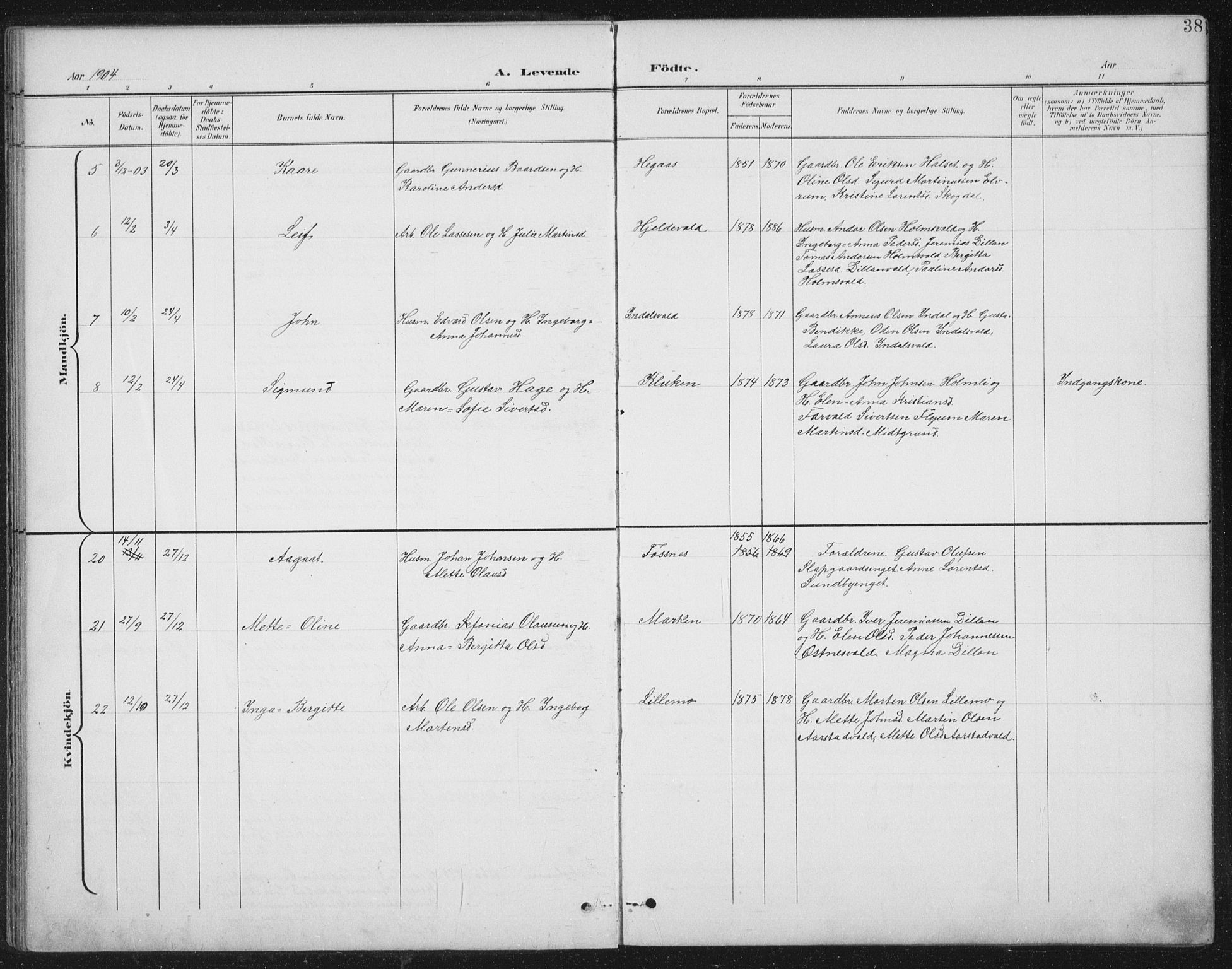 Ministerialprotokoller, klokkerbøker og fødselsregistre - Nord-Trøndelag, SAT/A-1458/724/L0269: Klokkerbok nr. 724C05, 1899-1920, s. 38