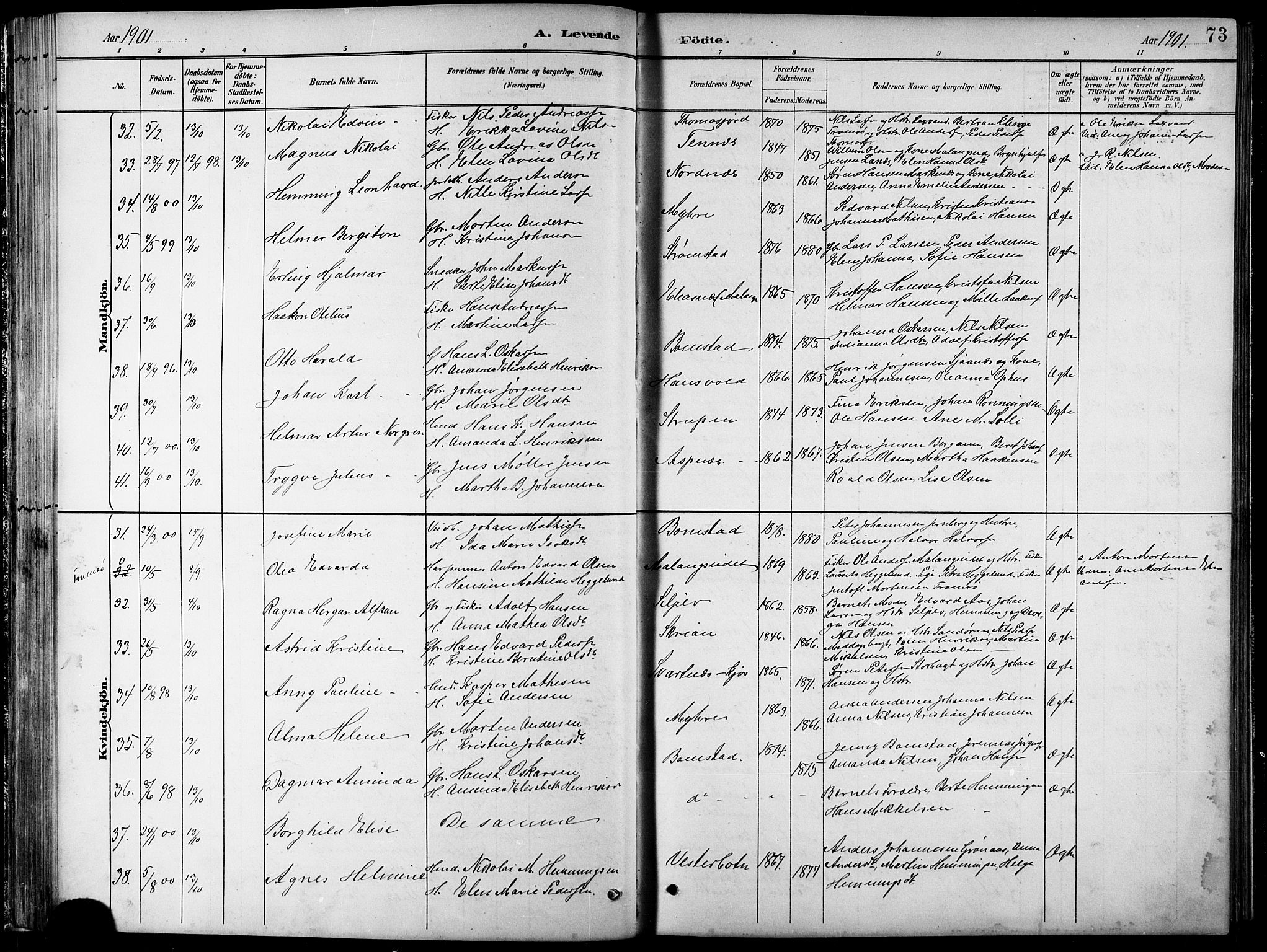 Balsfjord sokneprestembete, AV/SATØ-S-1303/G/Ga/L0008klokker: Klokkerbok nr. 8, 1890-1906, s. 73