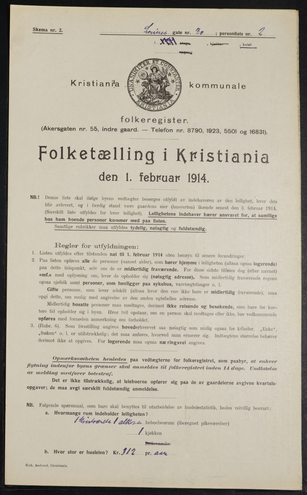 OBA, Kommunal folketelling 1.2.1914 for Kristiania, 1914, s. 58356