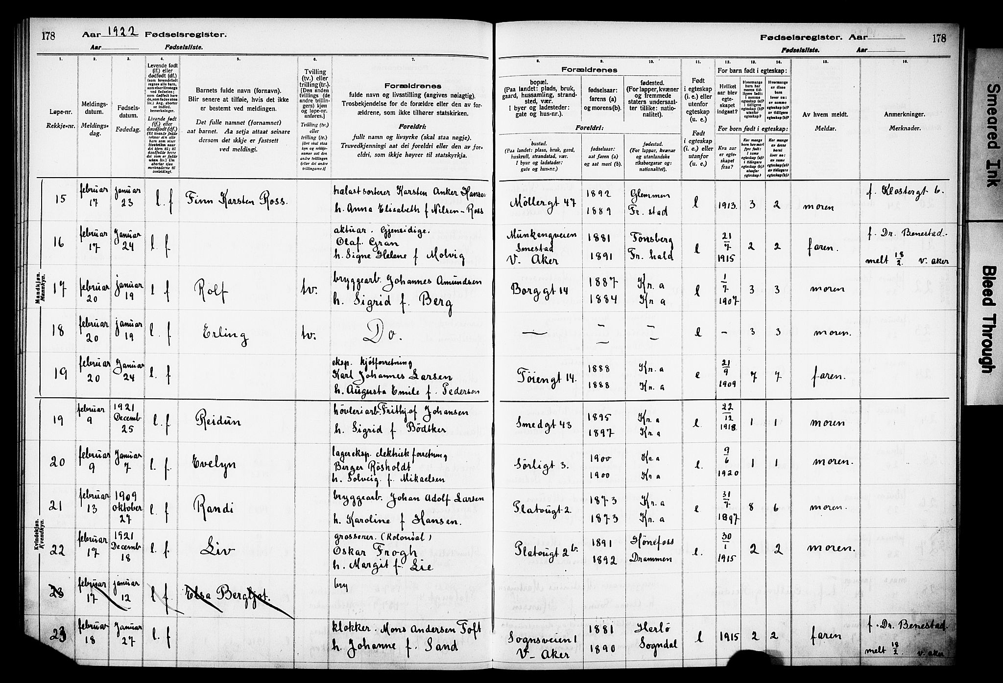 Grønland prestekontor Kirkebøker, AV/SAO-A-10848/J/Ja/L0001: Fødselsregister nr. 1, 1916-1922, s. 178