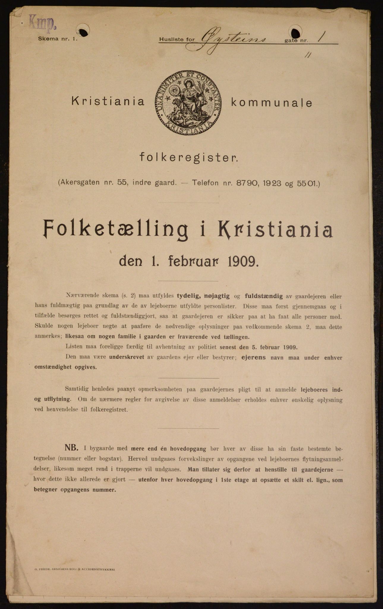 OBA, Kommunal folketelling 1.2.1909 for Kristiania kjøpstad, 1909, s. 29530