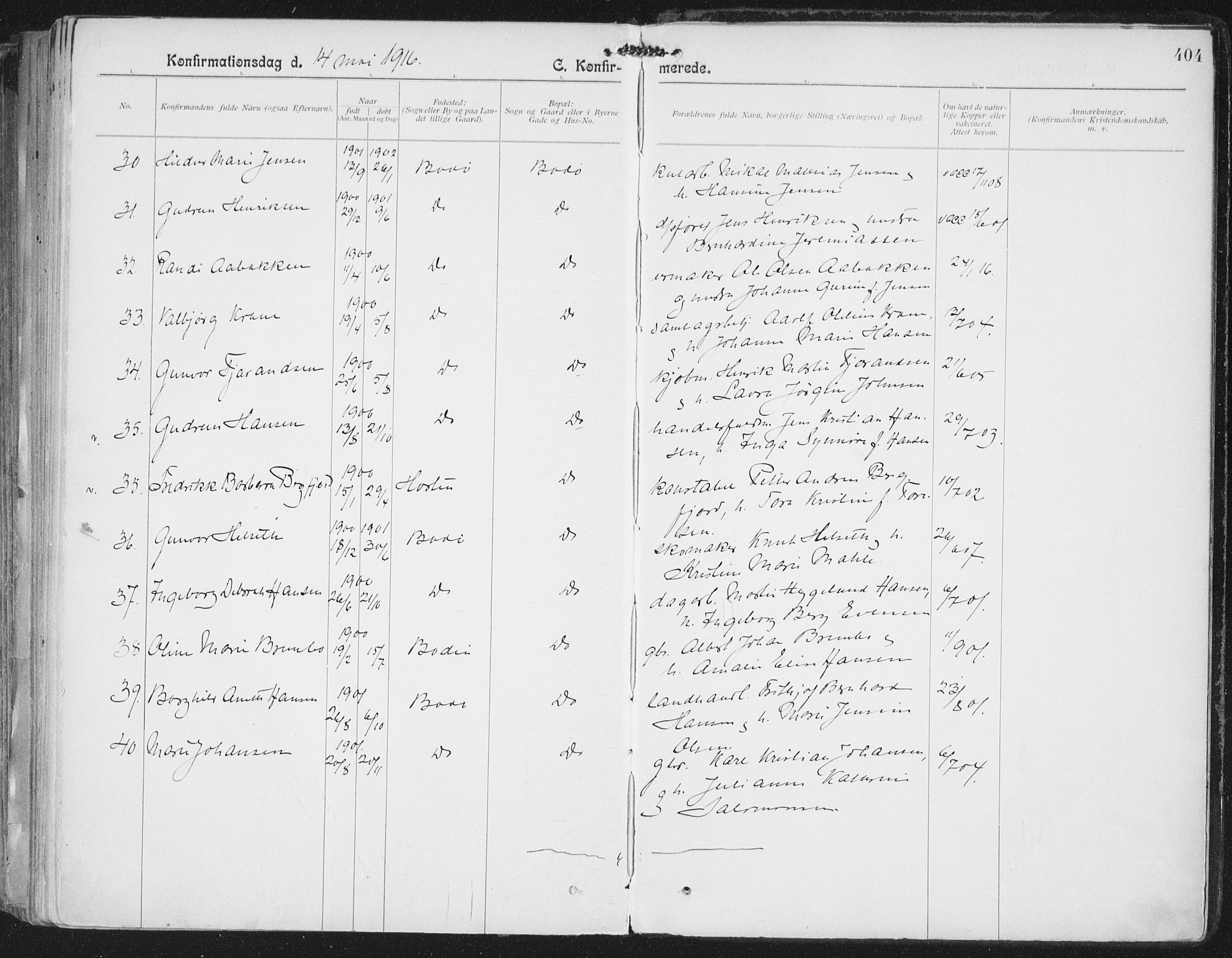 Ministerialprotokoller, klokkerbøker og fødselsregistre - Nordland, SAT/A-1459/801/L0011: Ministerialbok nr. 801A11, 1900-1916, s. 404