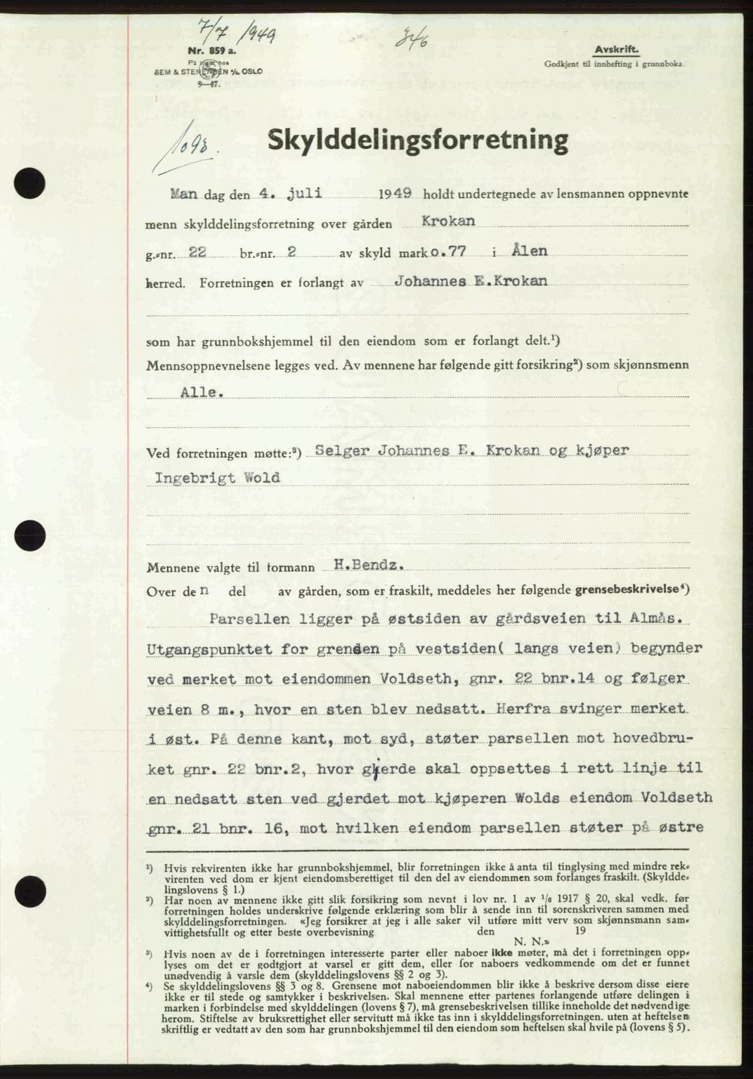 Gauldal sorenskriveri, SAT/A-0014/1/2/2C: Pantebok nr. A8, 1949-1949, Dagboknr: 1093/1949
