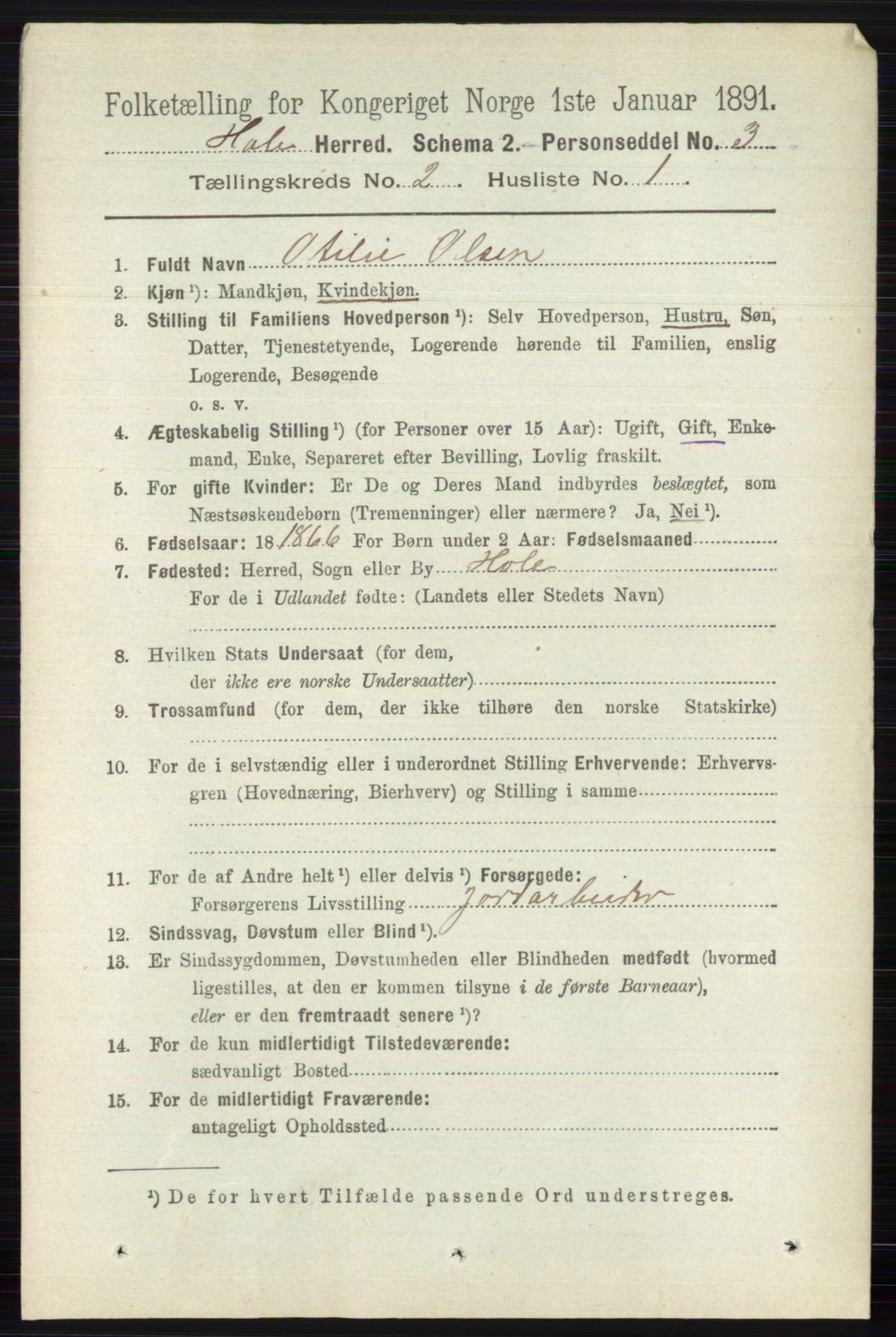 RA, Folketelling 1891 for 0612 Hole herred, 1891, s. 739