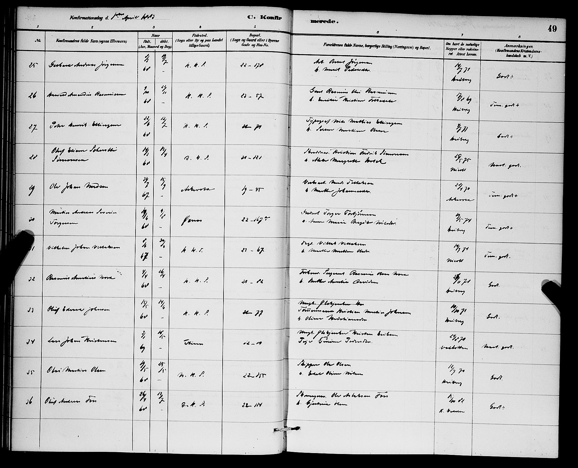 Korskirken sokneprestembete, AV/SAB-A-76101/H/Hab: Klokkerbok nr. C 3, 1880-1892, s. 49