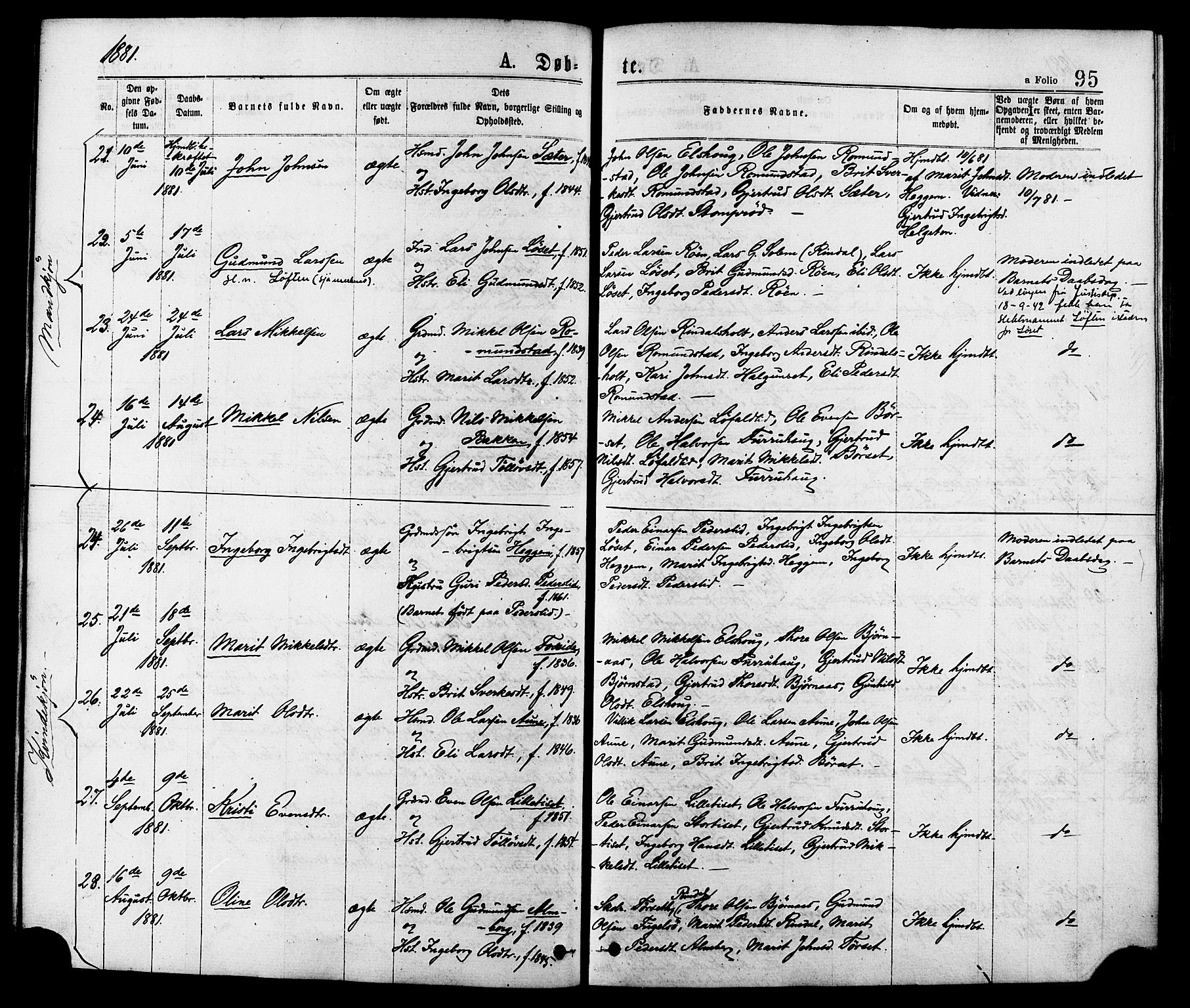 Ministerialprotokoller, klokkerbøker og fødselsregistre - Møre og Romsdal, AV/SAT-A-1454/598/L1068: Ministerialbok nr. 598A02, 1872-1881, s. 95