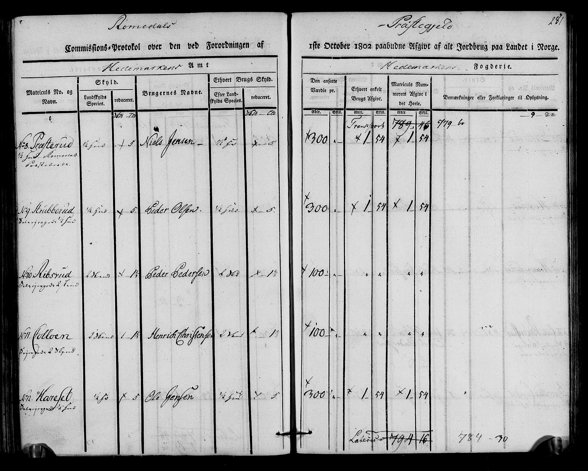 Rentekammeret inntil 1814, Realistisk ordnet avdeling, AV/RA-EA-4070/N/Ne/Nea/L0033: Hedmark fogderi. Kommisjonsprotokoll, 1803, s. 283