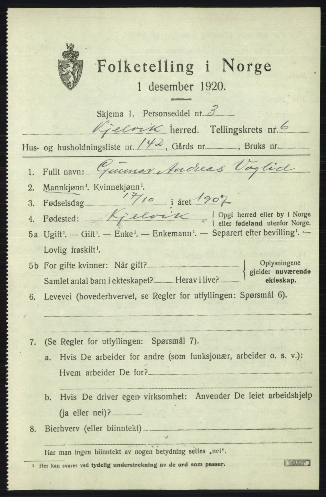 SATØ, Folketelling 1920 for 2019 Kjelvik herred, 1920, s. 5315