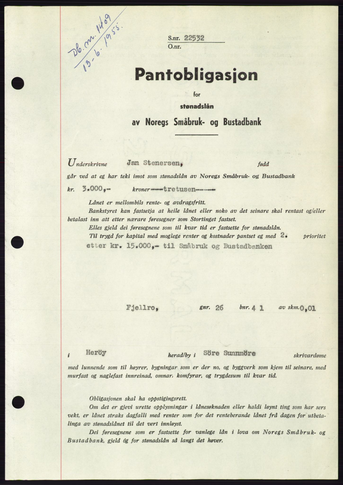 Søre Sunnmøre sorenskriveri, SAT/A-4122/1/2/2C/L0127: Pantebok nr. 15B, 1955-1955, Dagboknr: 1409/1955