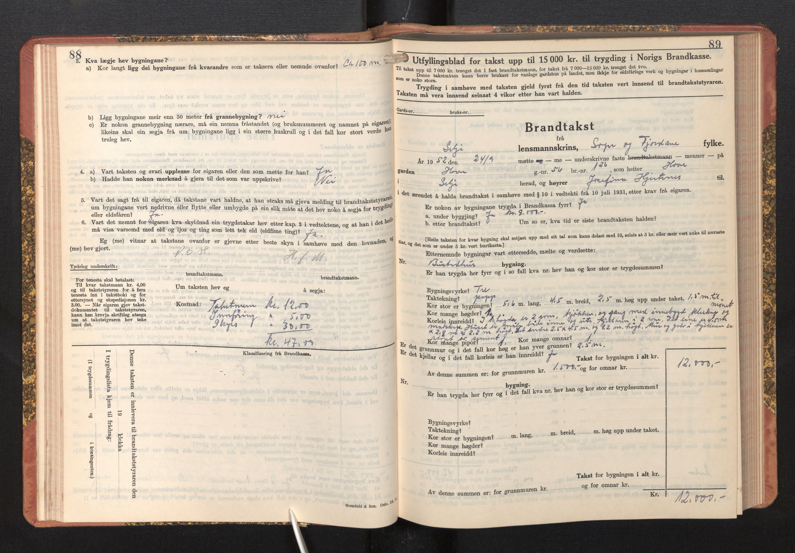 Lensmannen i Selje, AV/SAB-A-29701/0012/L0004: Branntakstprotokoll, skjematakst, 1937-1953, s. 88-89