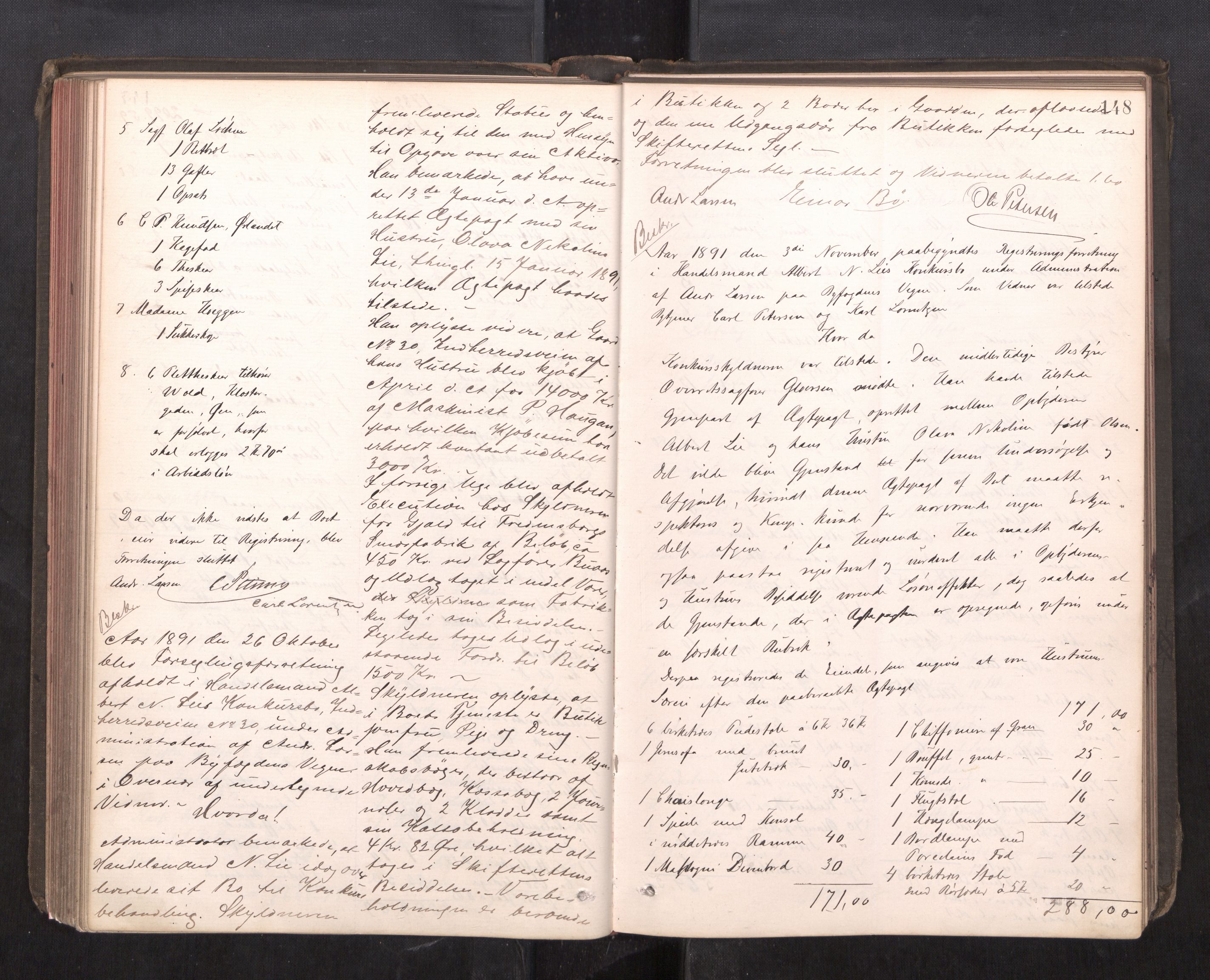 Trondheim byfogd, AV/SAT-A-0003/1/3/3C/L0013: Skifteregistreringsprotokoll - 19/7-14/8. (u/ register), 1887-1893, s. 148