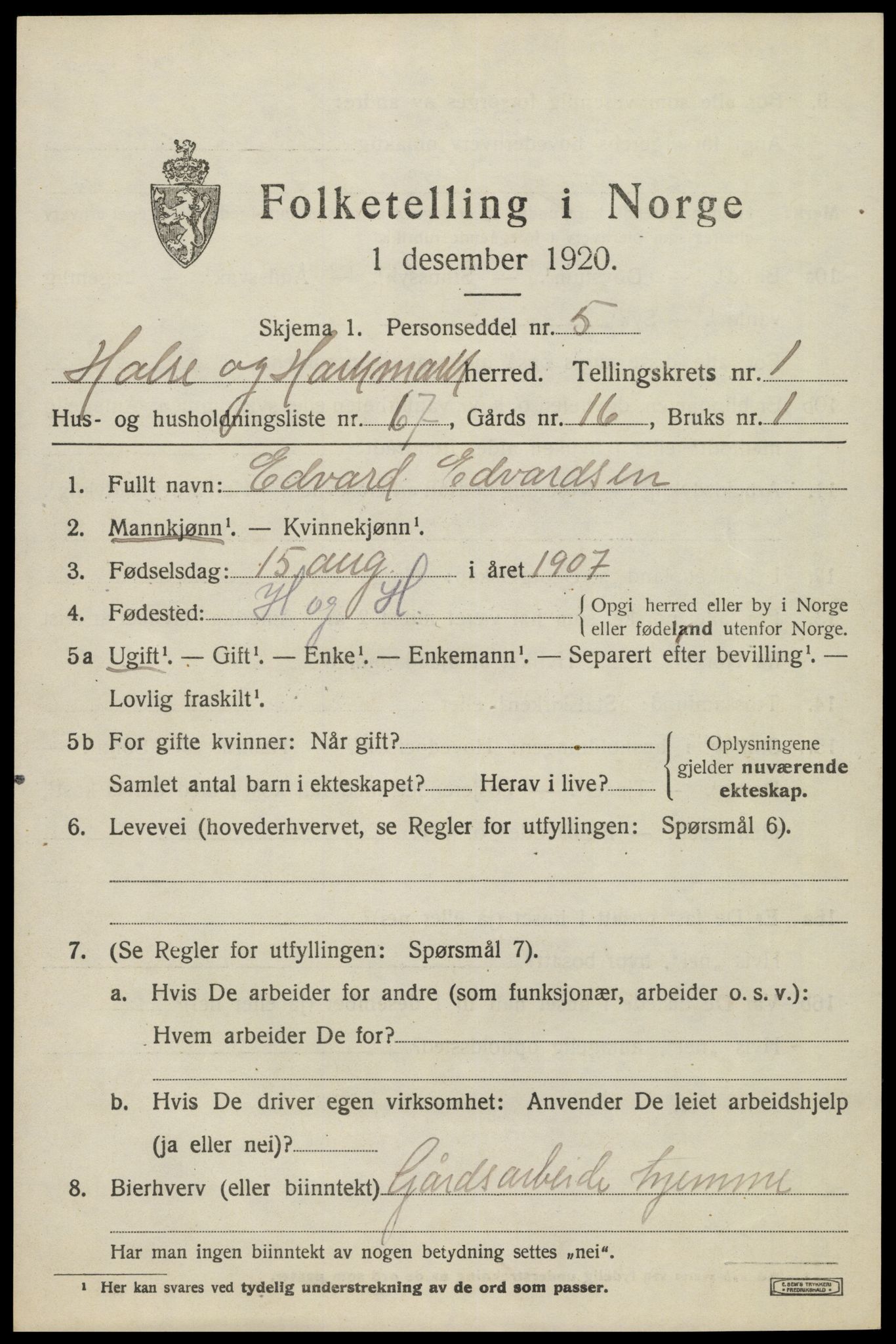SAK, Folketelling 1920 for 1019 Halse og Harkmark herred, 1920, s. 2003