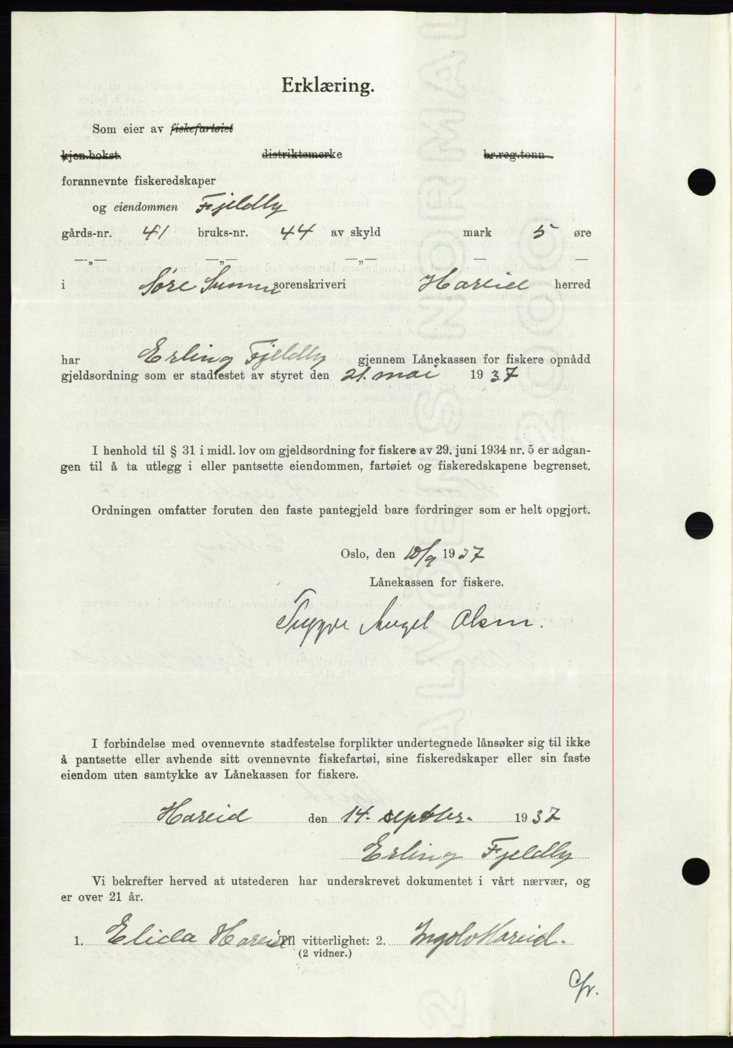 Søre Sunnmøre sorenskriveri, AV/SAT-A-4122/1/2/2C/L0064: Pantebok nr. 58, 1937-1938, Dagboknr: 1449/1937