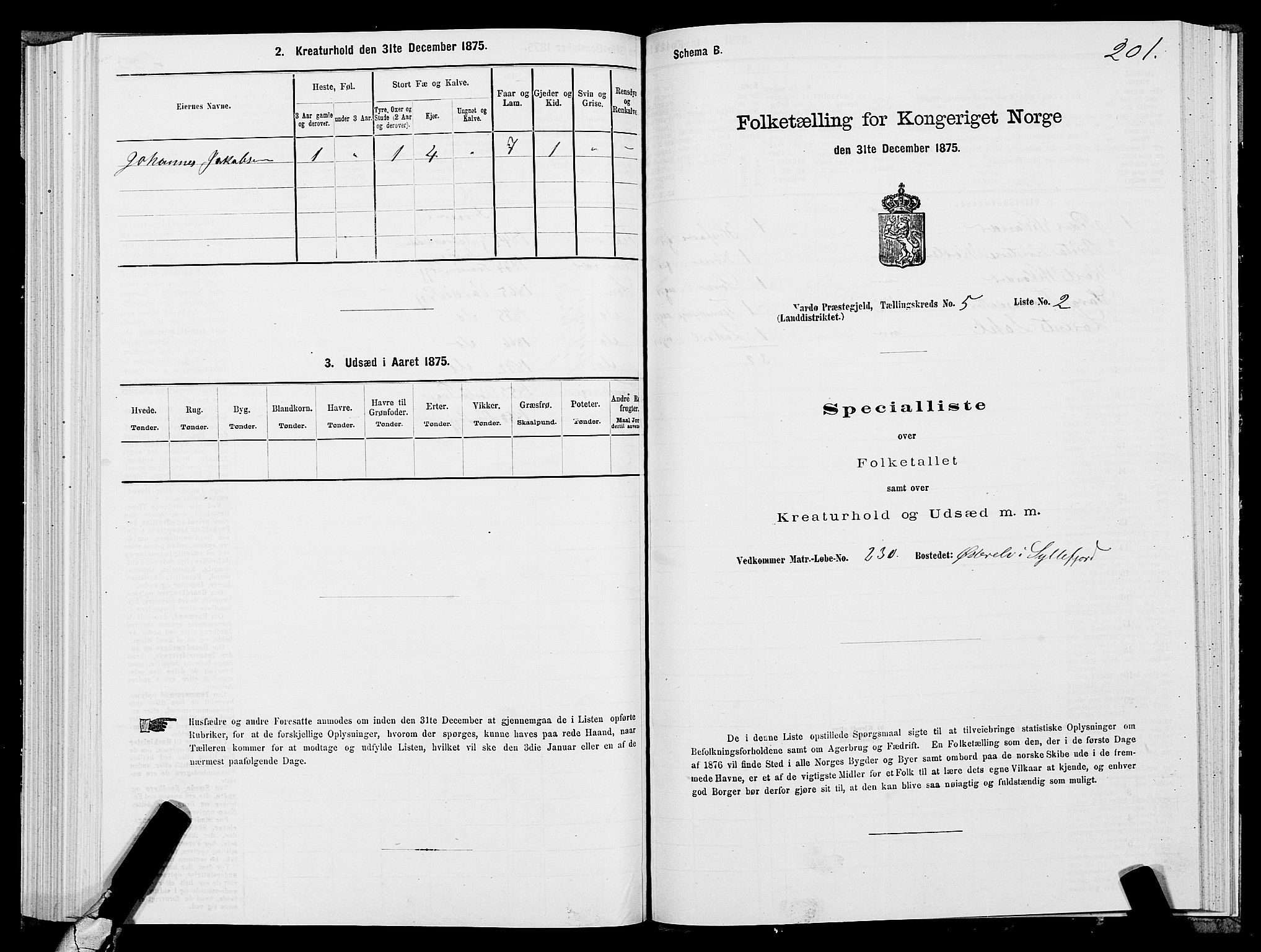 SATØ, Folketelling 1875 for 2028L Vardø prestegjeld, Vardø landsokn, 1875, s. 1201