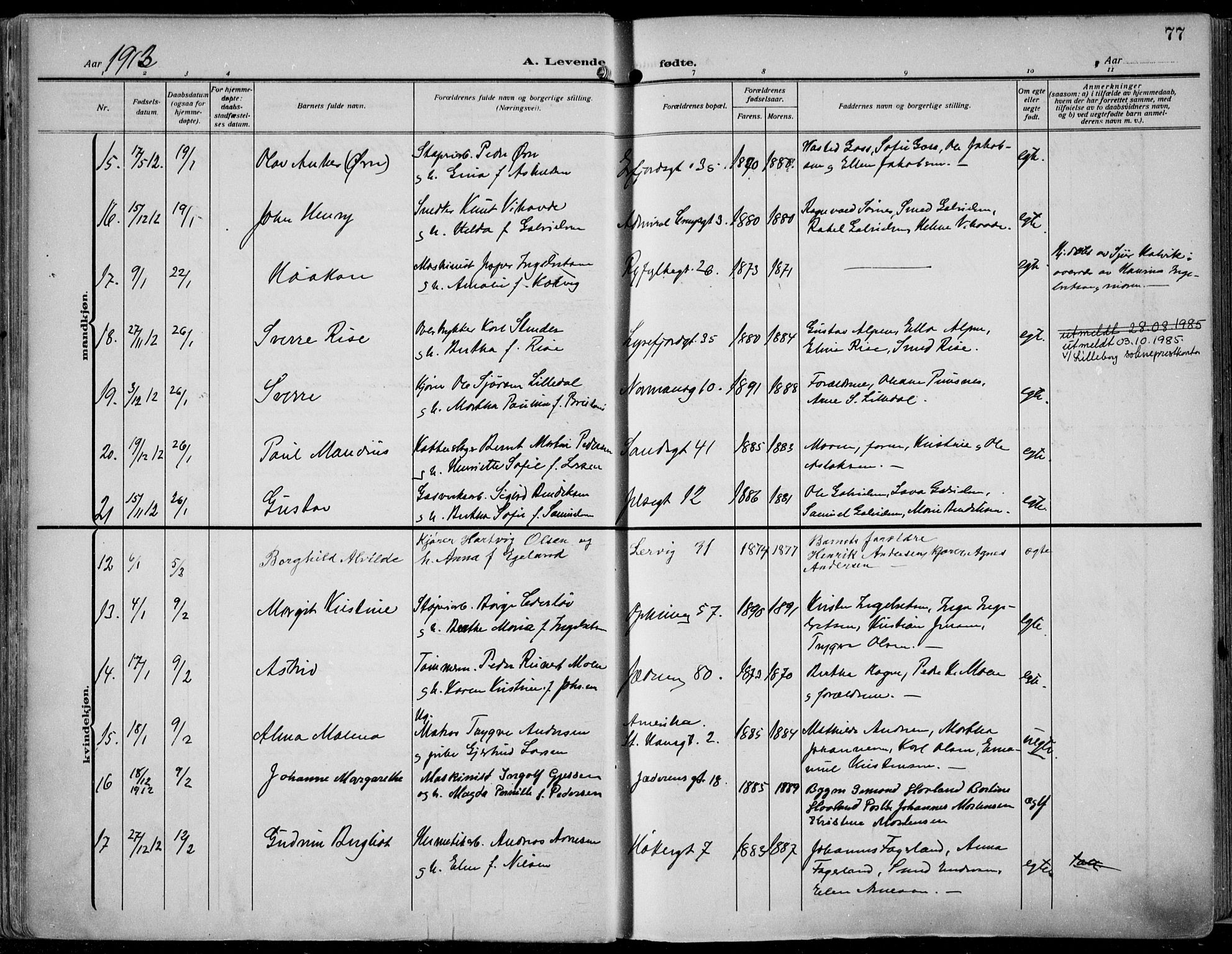 St. Johannes sokneprestkontor, AV/SAST-A-101814/002/B/L0002: Ministerialbok nr. A 9, 1911-1921, s. 77
