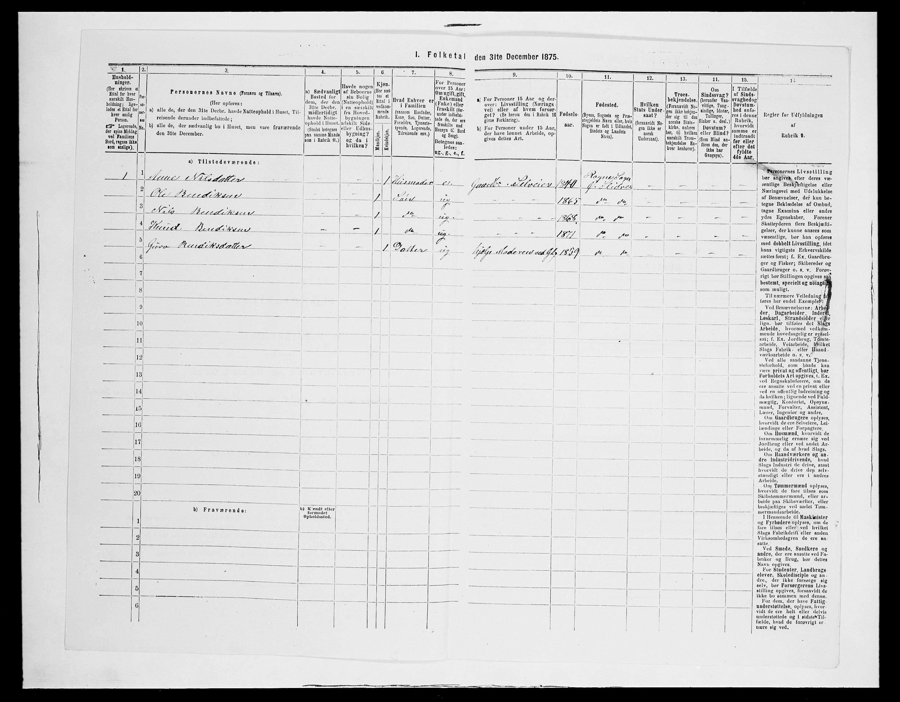 SAH, Folketelling 1875 for 0544P Øystre Slidre prestegjeld, 1875, s. 697