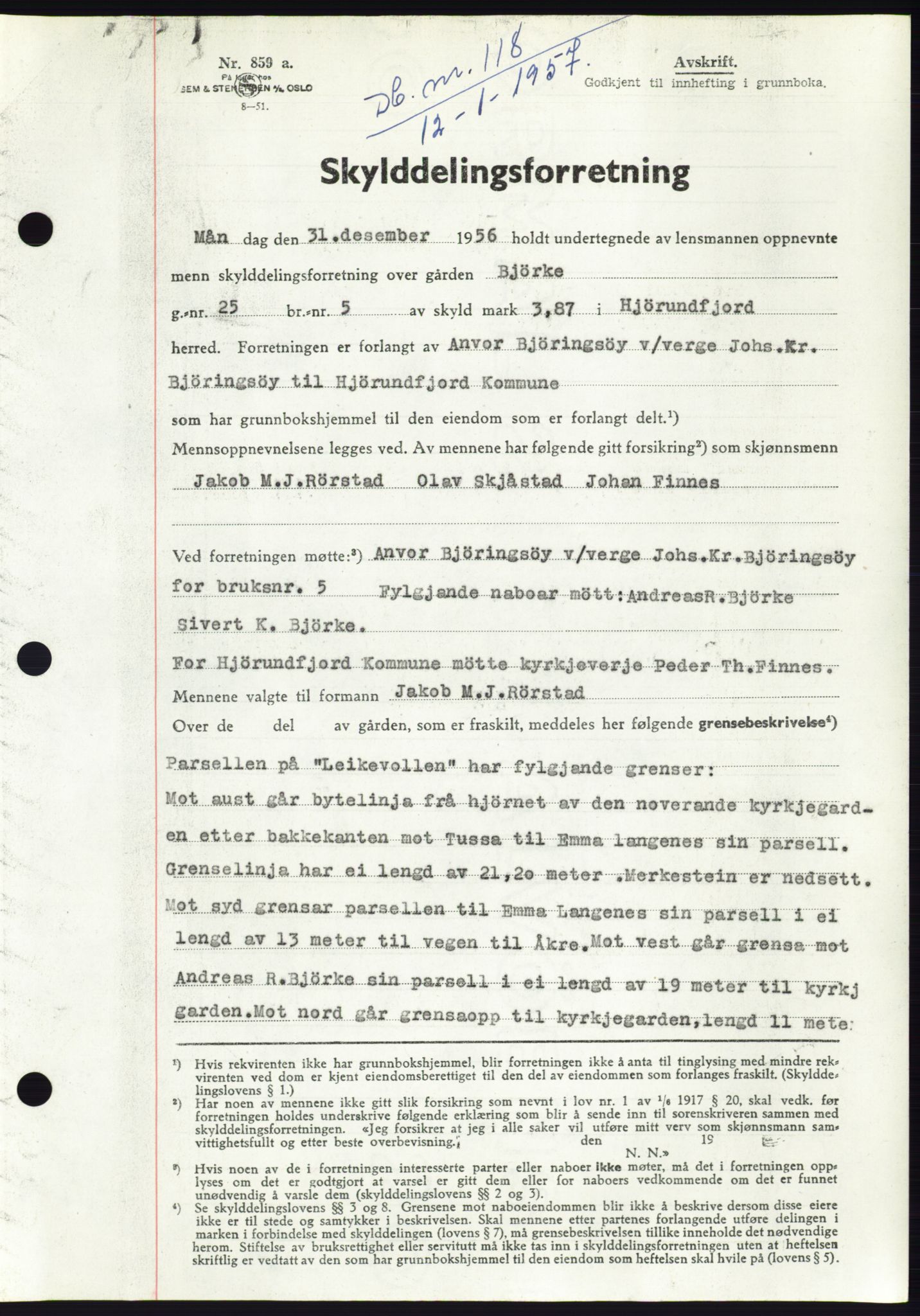 Søre Sunnmøre sorenskriveri, AV/SAT-A-4122/1/2/2C/L0105: Pantebok nr. 31A, 1956-1957, Dagboknr: 118/1957