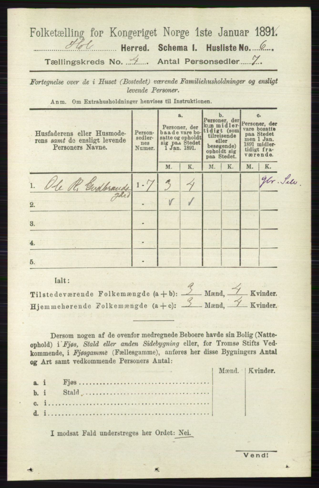 RA, Folketelling 1891 for 0620 Hol herred, 1891, s. 1231