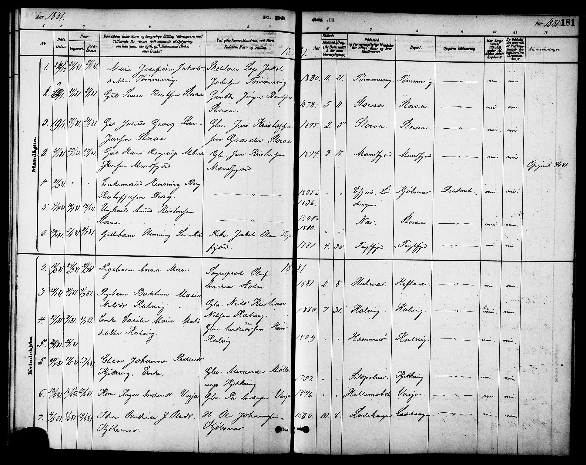 Ministerialprotokoller, klokkerbøker og fødselsregistre - Nordland, AV/SAT-A-1459/861/L0868: Ministerialbok nr. 861A03, 1879-1889, s. 181