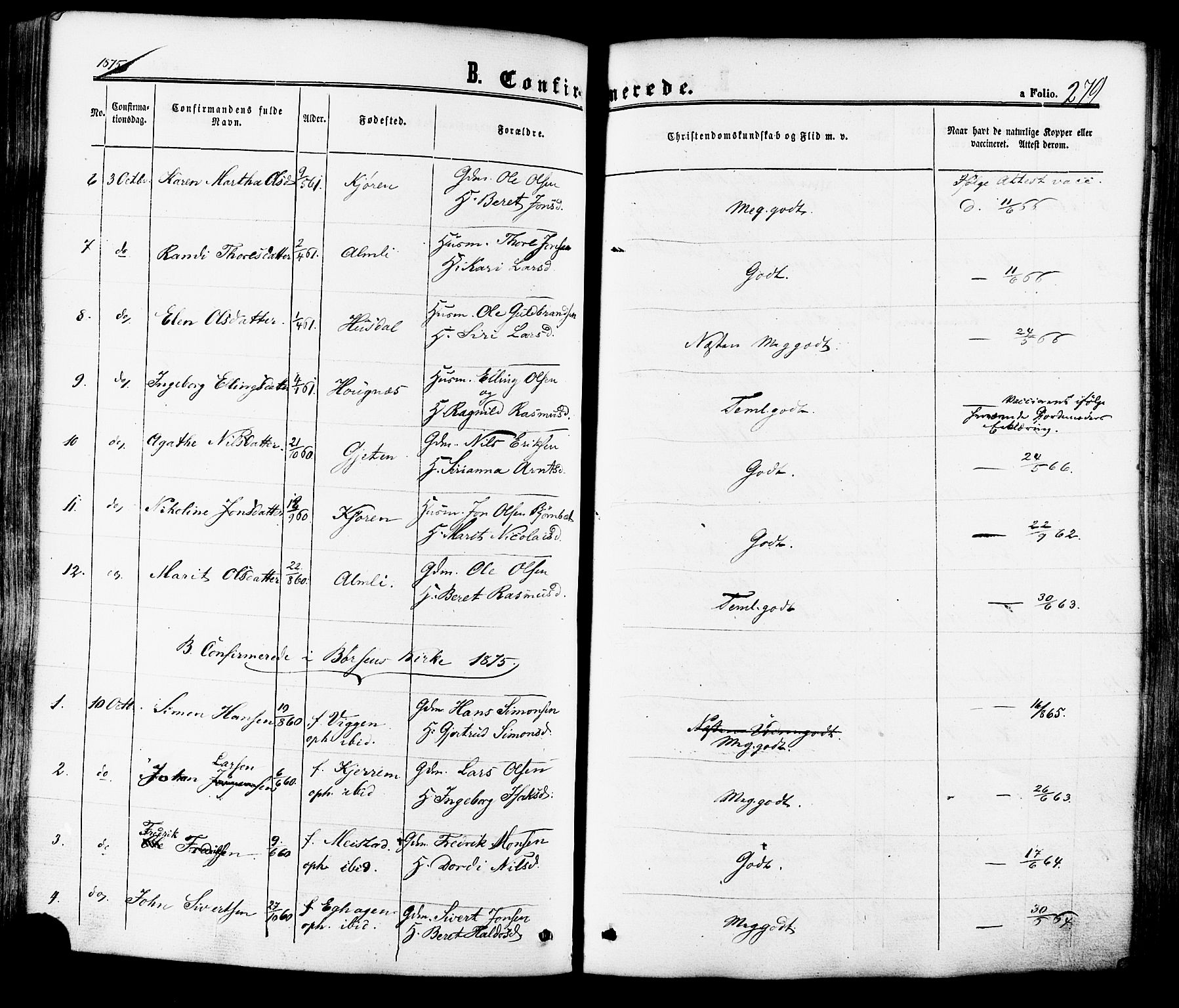 Ministerialprotokoller, klokkerbøker og fødselsregistre - Sør-Trøndelag, SAT/A-1456/665/L0772: Ministerialbok nr. 665A07, 1856-1878, s. 279