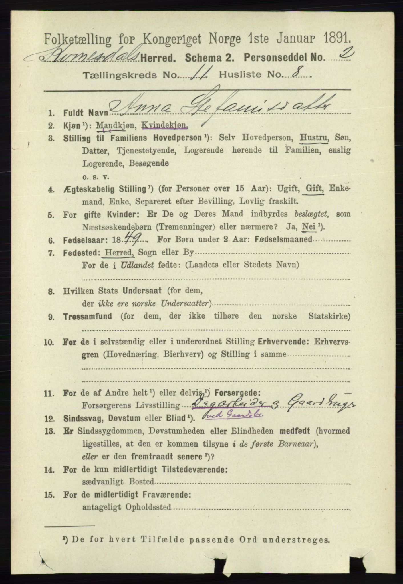 RA, Folketelling 1891 for 1037 Kvinesdal herred, 1891, s. 4545