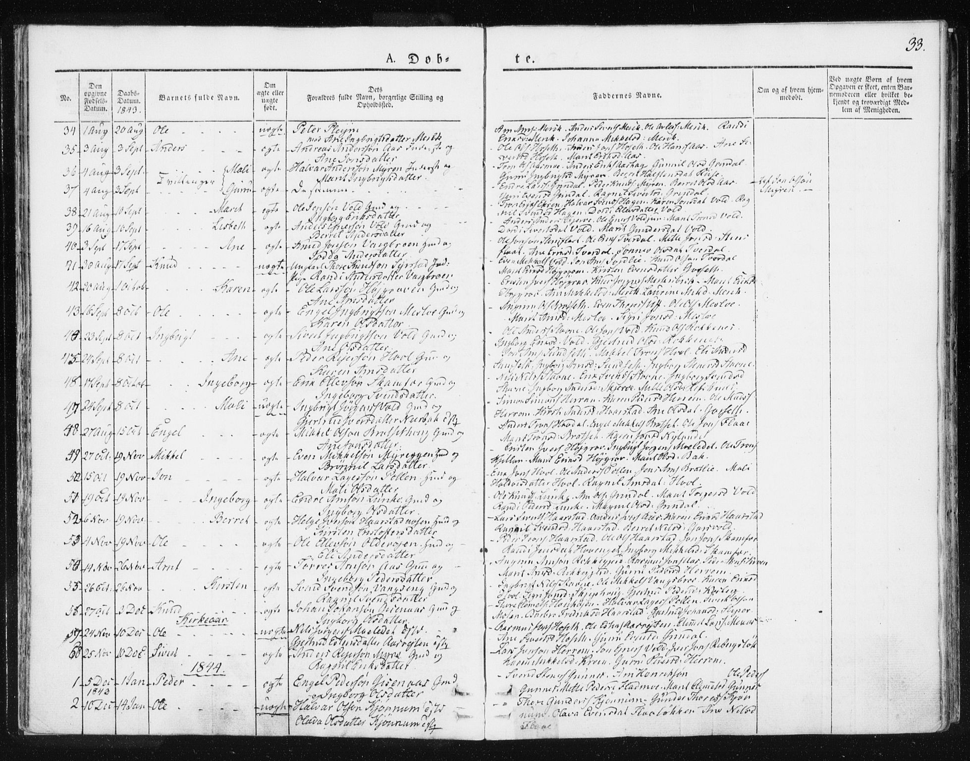 Ministerialprotokoller, klokkerbøker og fødselsregistre - Sør-Trøndelag, SAT/A-1456/674/L0869: Ministerialbok nr. 674A01, 1829-1860, s. 33