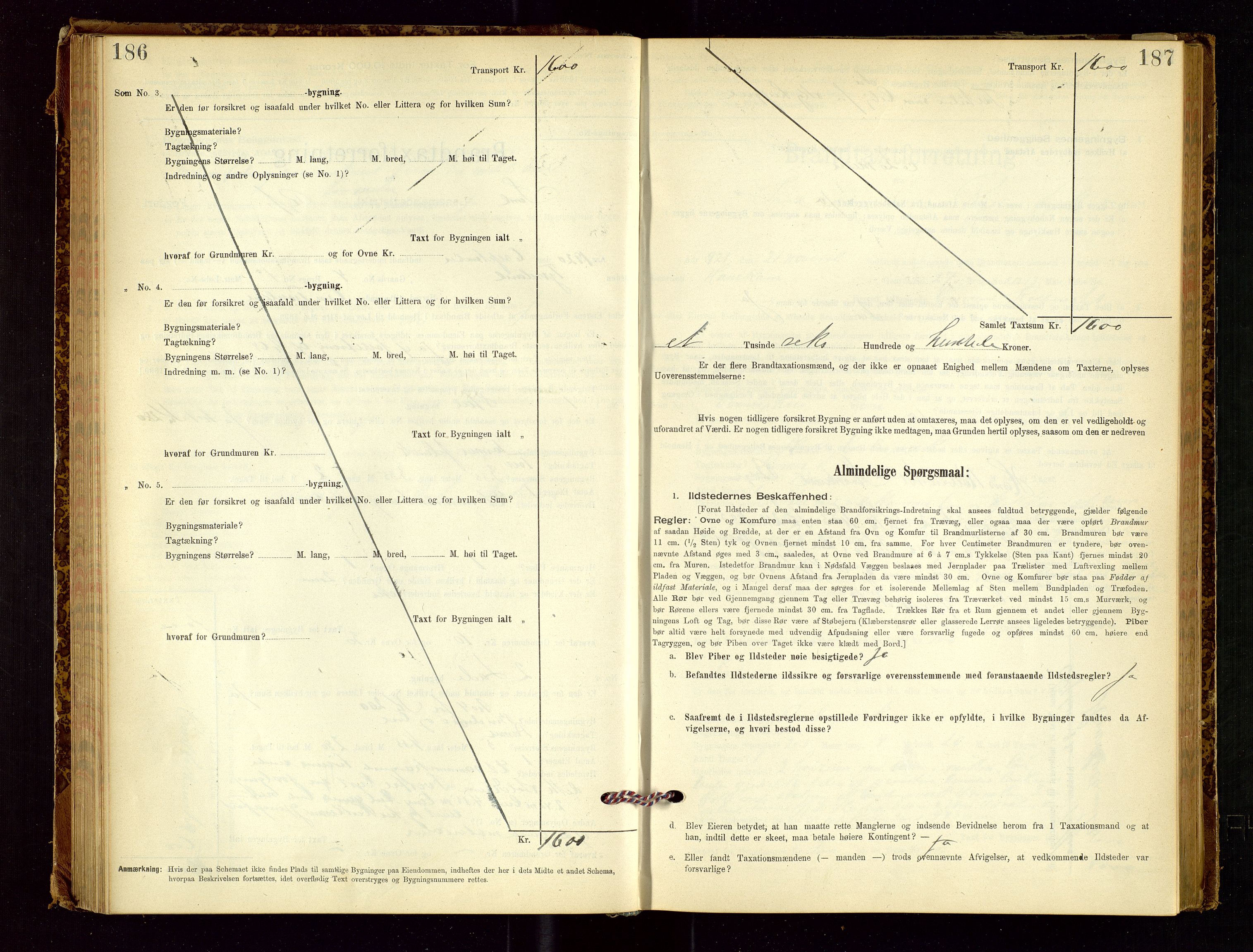 Sand lensmannskontor, AV/SAST-A-100415/Goc/L0001: "Brandtaxationsprotokol", 1895-1935, s. 186-187